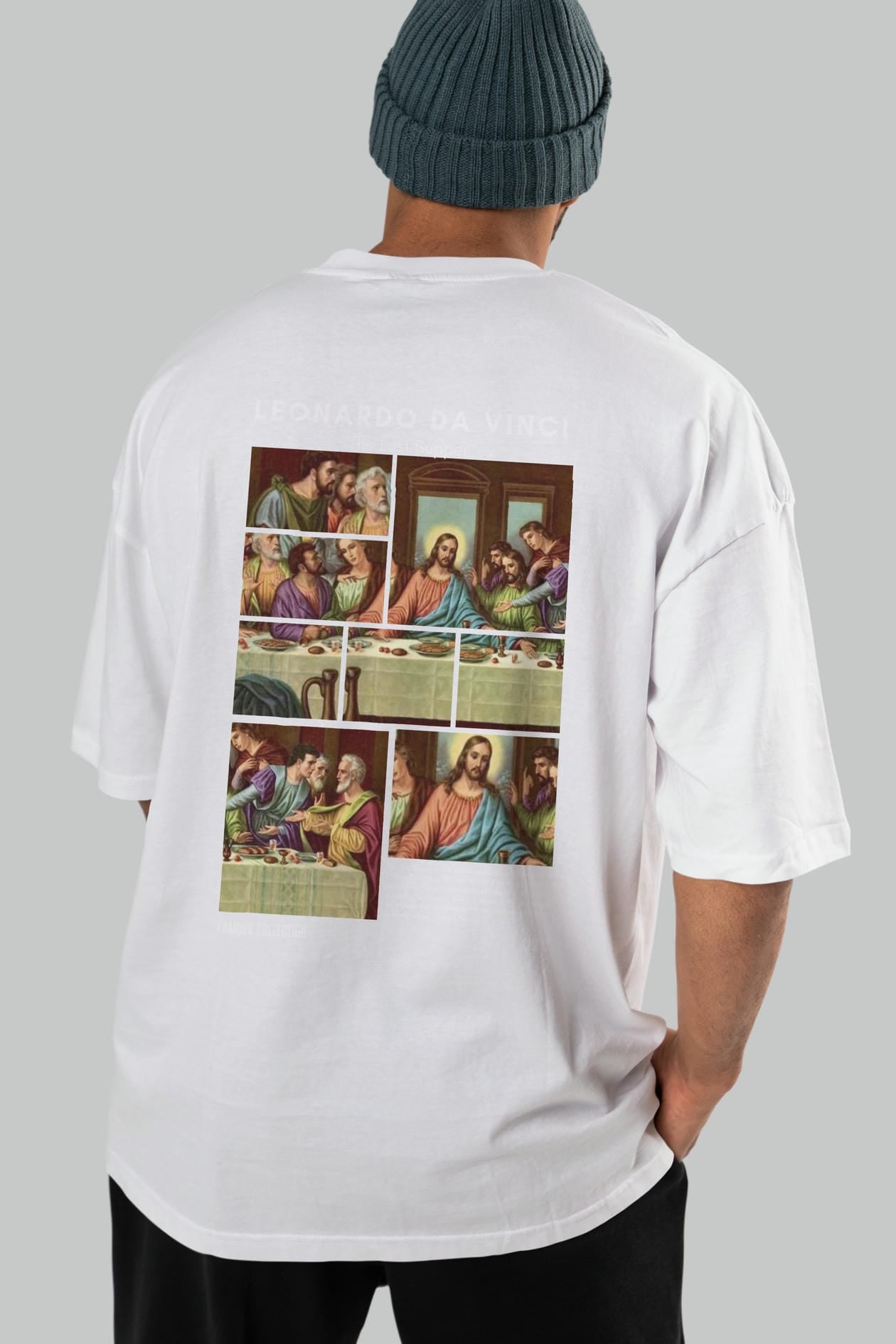 Leonardo Da Vinci Arka Baskılı Oversize t-shirt Erkek Kadın Bisiklet Yaka Pamuk tişort