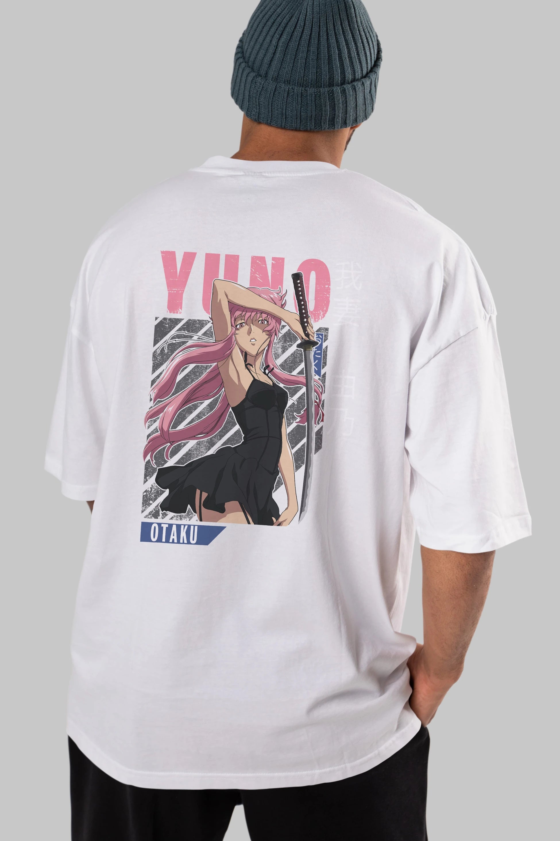 Yuno Gasai 5 Anime Arka Baskılı Oversize t-shirt Erkek Kadın Unisex