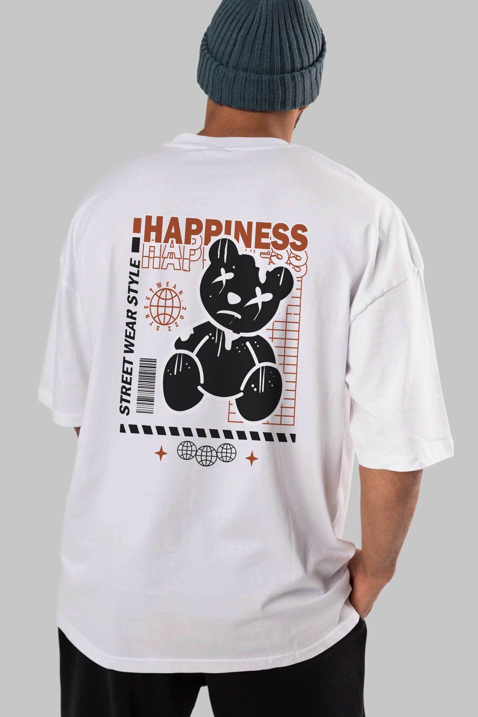 Happiness Bear 2 Arka Baskılı Oversize t-shirt Erkek Kadın Unisex