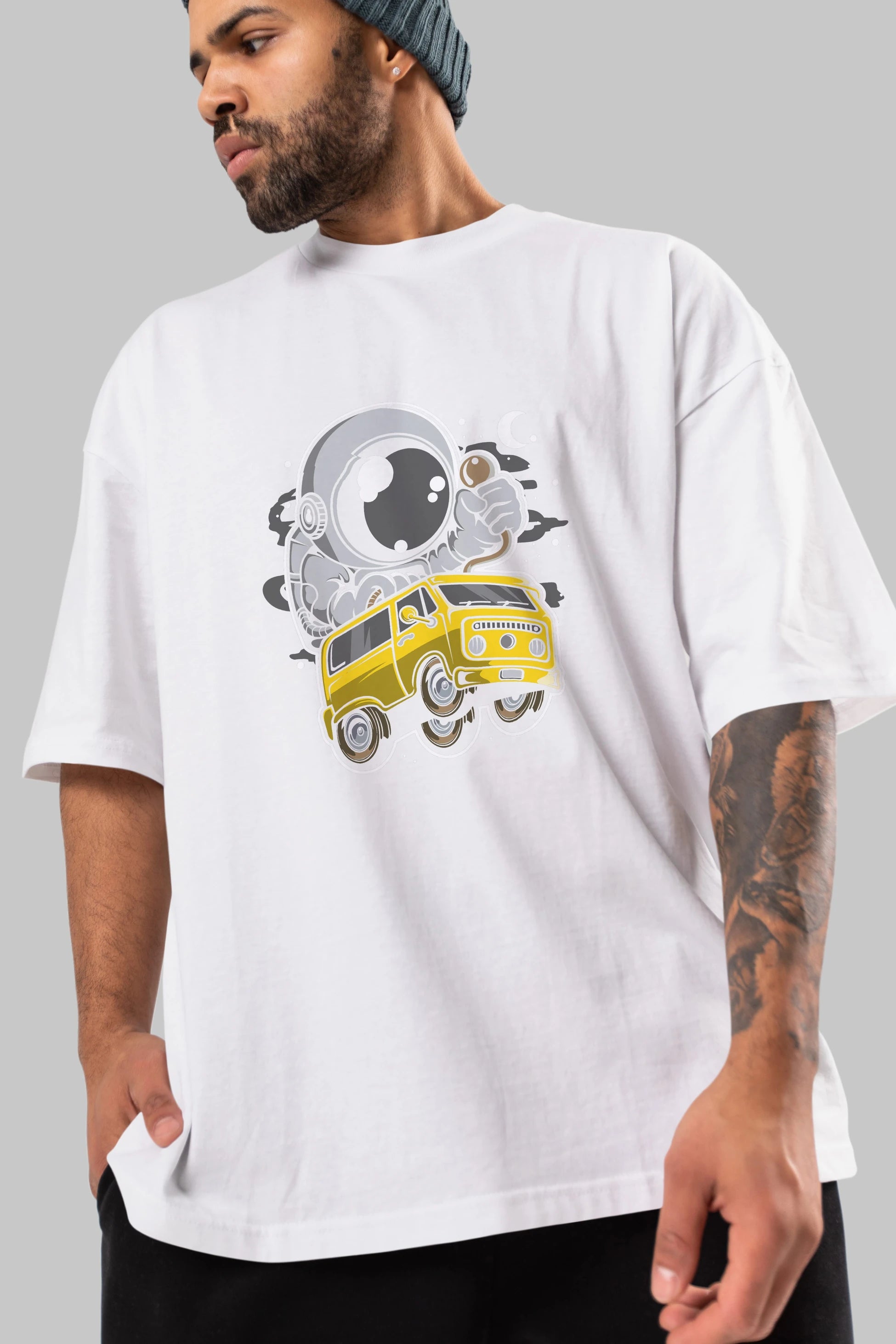 Astronaut Car Racer Ön Baskılı Oversize t-shirt Erkek Kadın Unisex