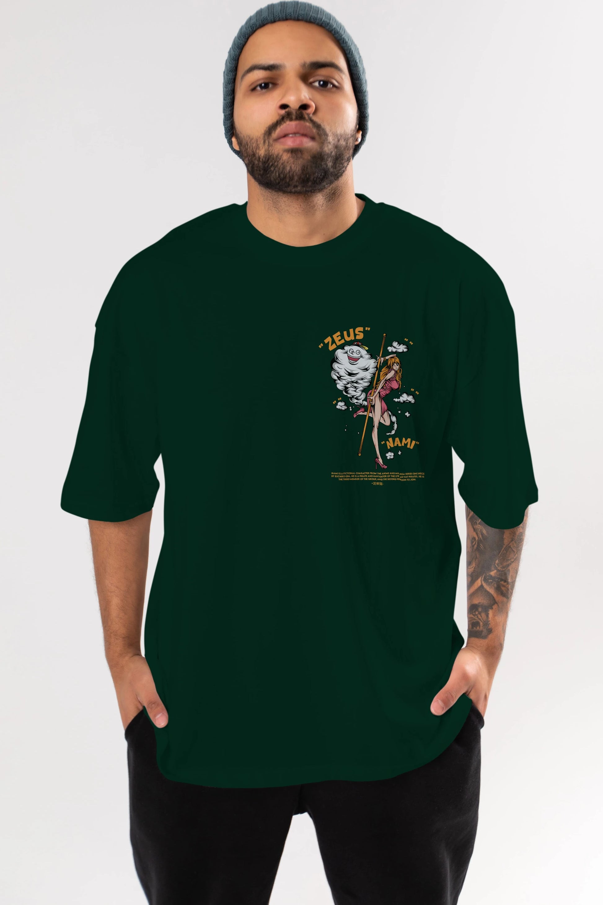 Zeus Nami Ön Sol Baskılı Oversize t-shirt Erkek Kadın Unisex %100 Pamuk Bisiklet Yaka tişort