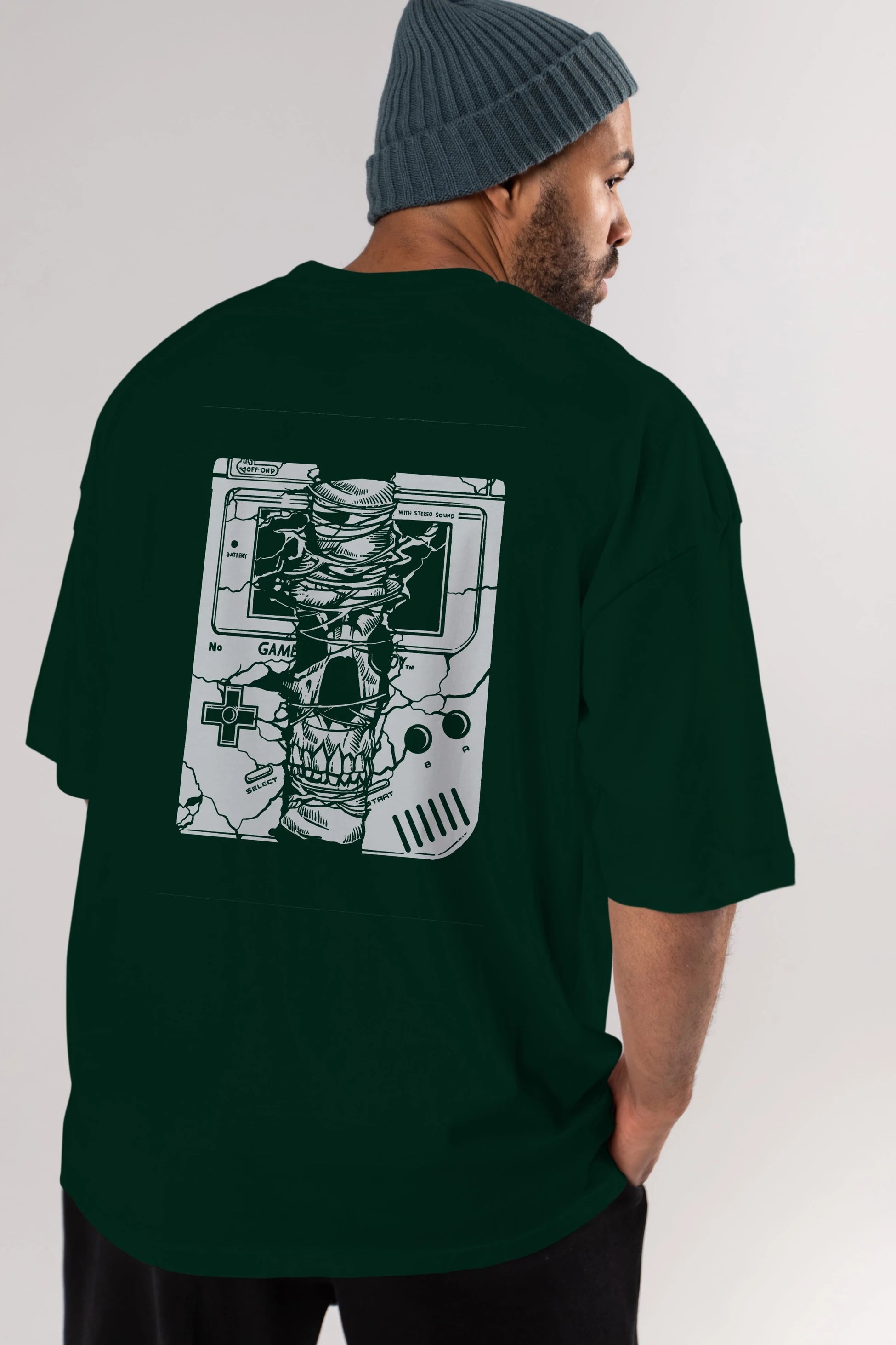Gameboy Skull Arka Baskılı Oversize t-shirt Erkek Kadın Unisex %100 Pamuk