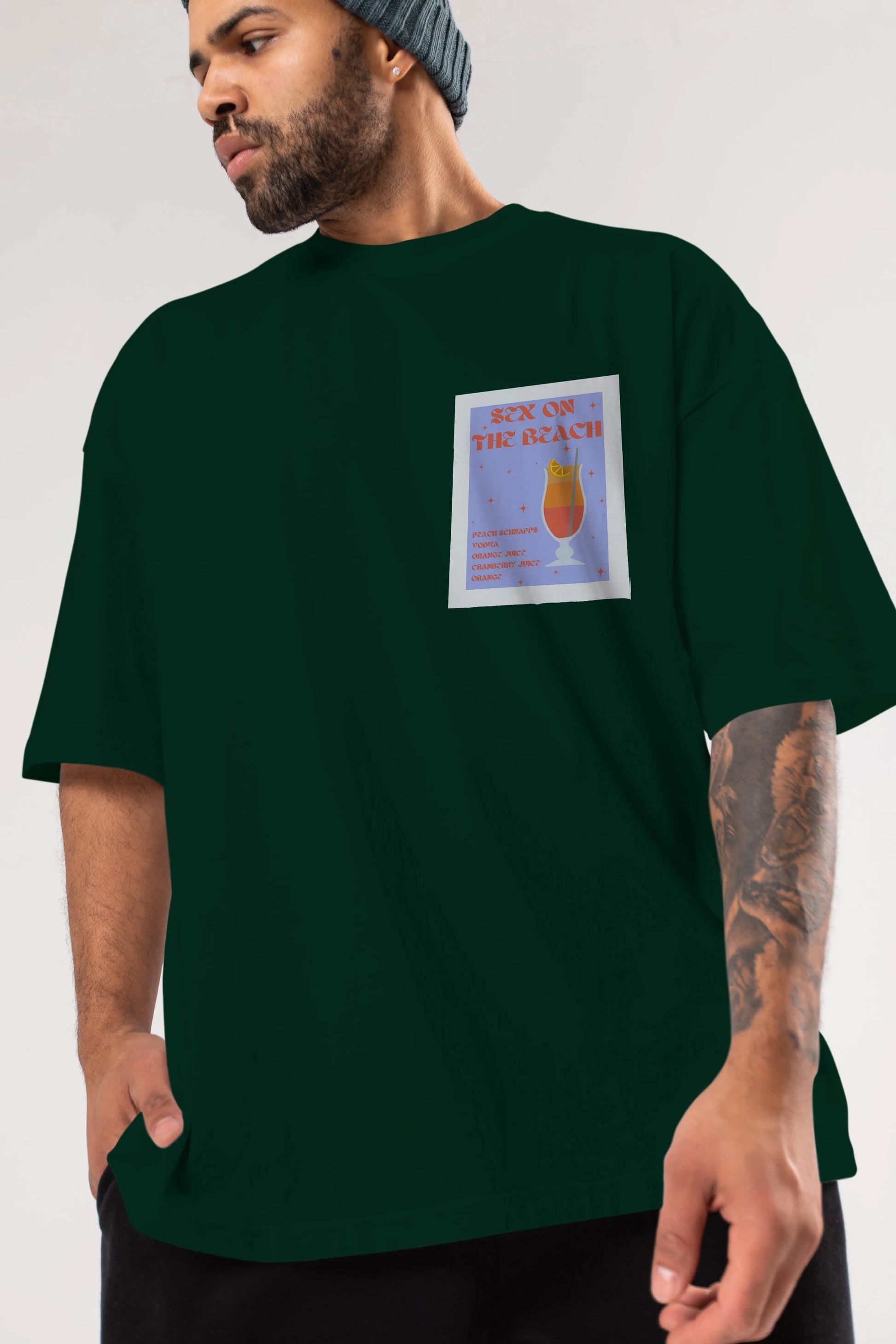 Sex On The Beach Ön Sol Baskılı Oversize t-shirt Erkek Kadın Unisex %100 Pamuk Bisiklet Yaka tişort