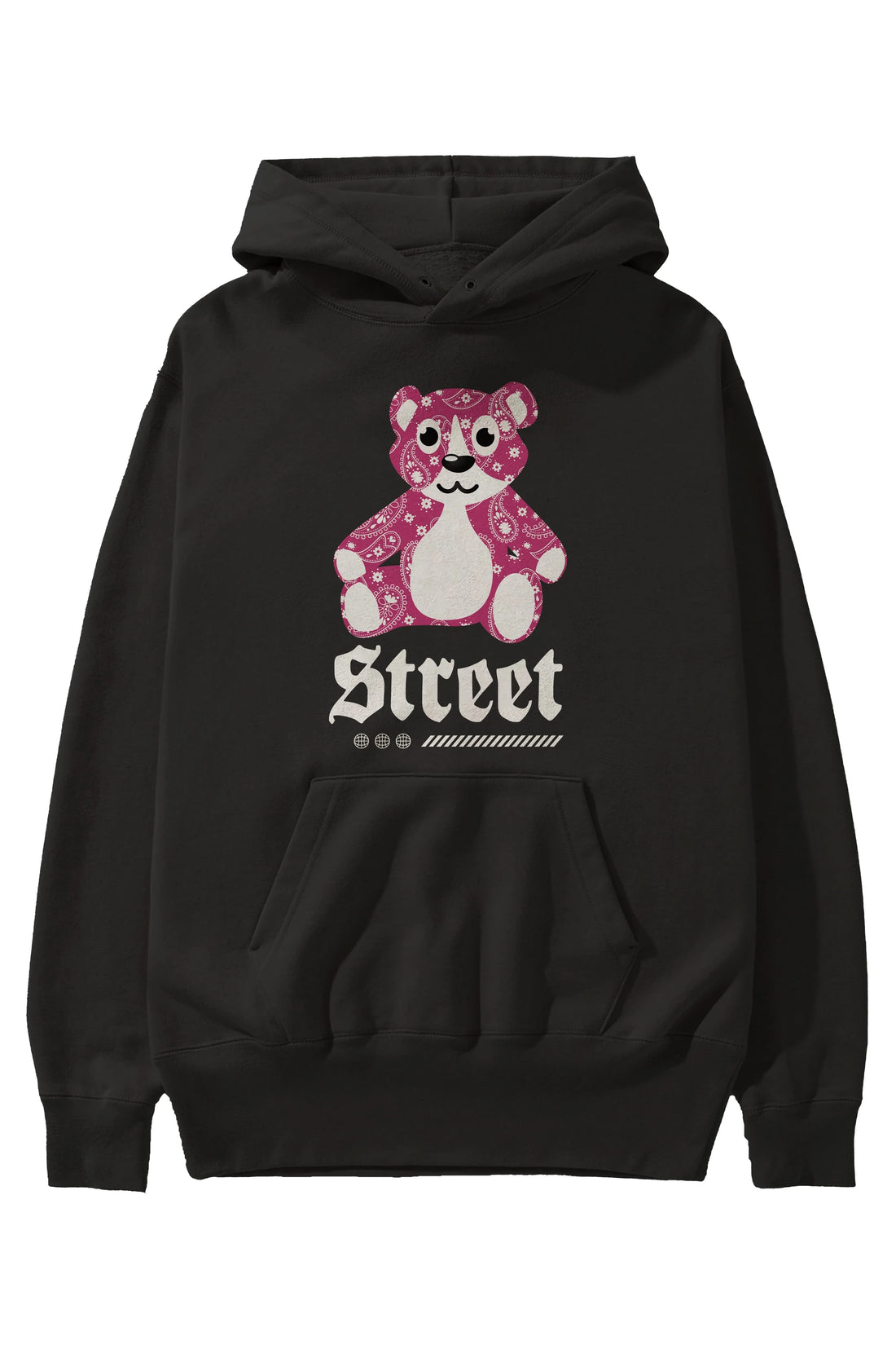 Street Bear Ön Baskılı Hoodie Oversize Kapüşonlu Sweatshirt Erkek Kadın Unisex