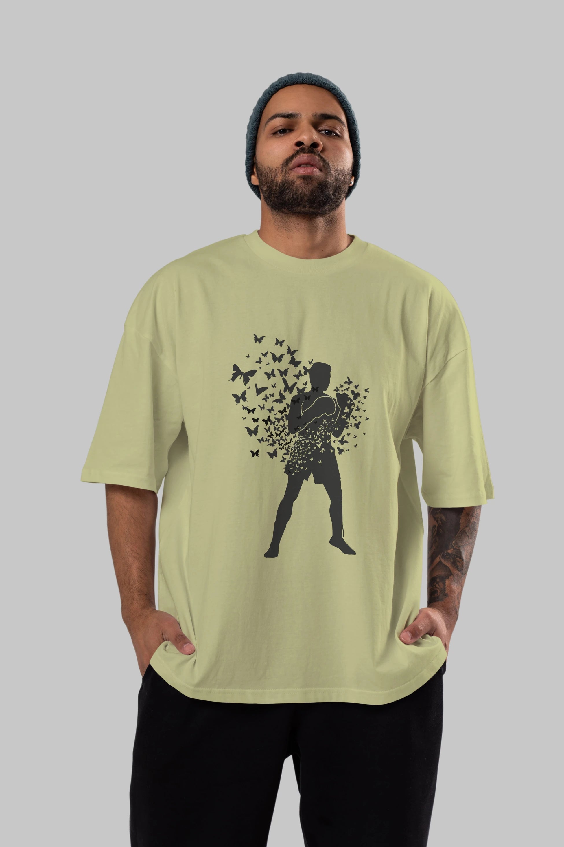 Float Like Butterfly Sting Like Bee Ön Baskılı Oversize t-shirt %100 pamuk Erkek Kadın Unisex