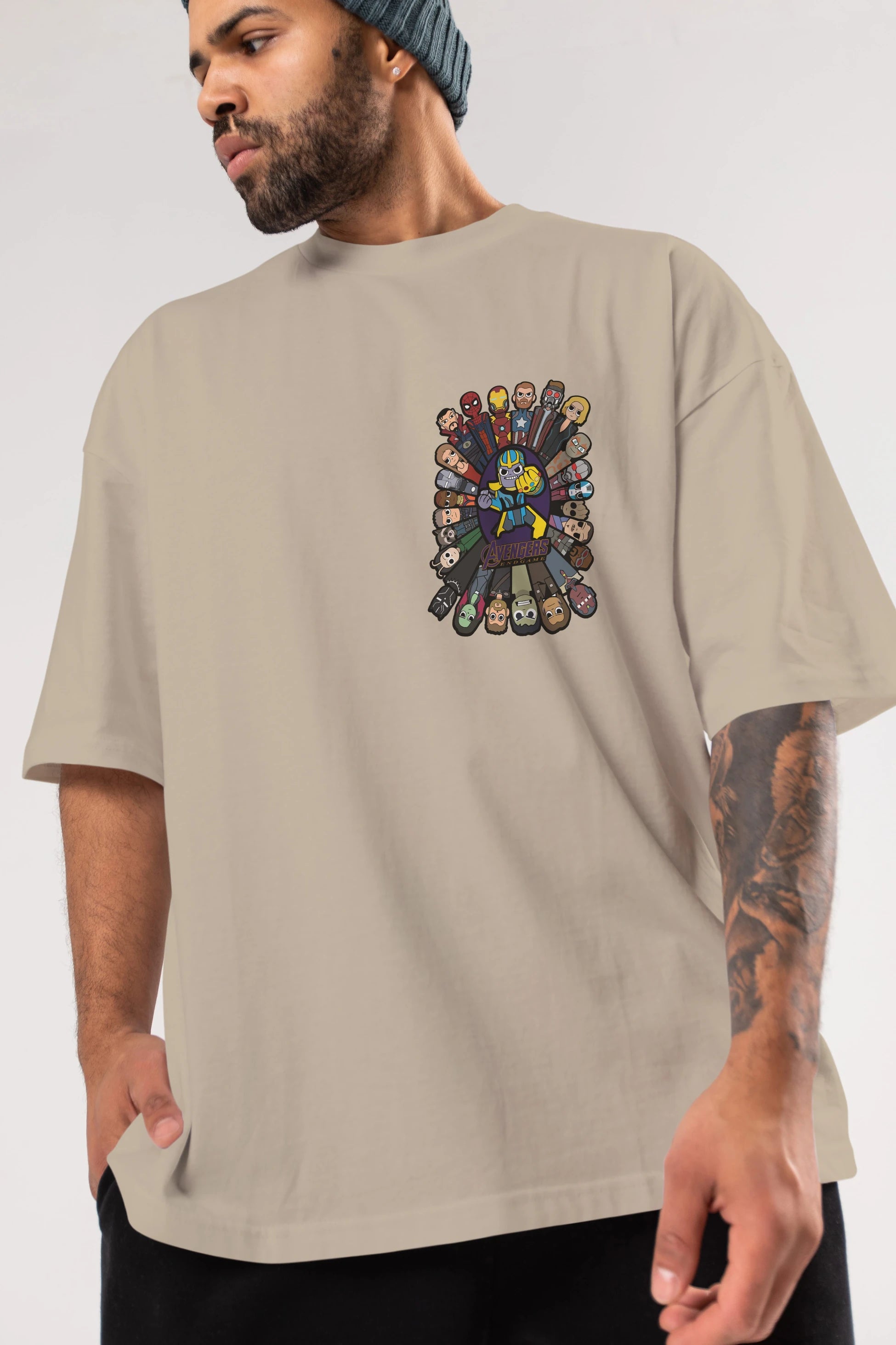 The Avengers (2) Ön Sol Baskılı Oversize t-shirt Erkek Kadın Unisex %100 Pamuk Bisiklet Yaka tişort