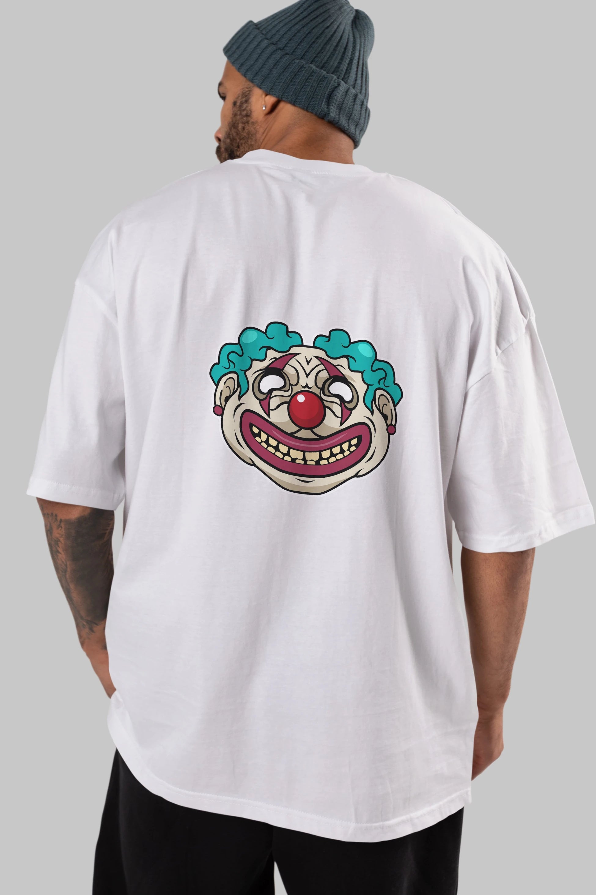 Clown Head Arka Baskılı Oversize t-shirt Erkek Kadın Unisex %100 Pamuk tişort