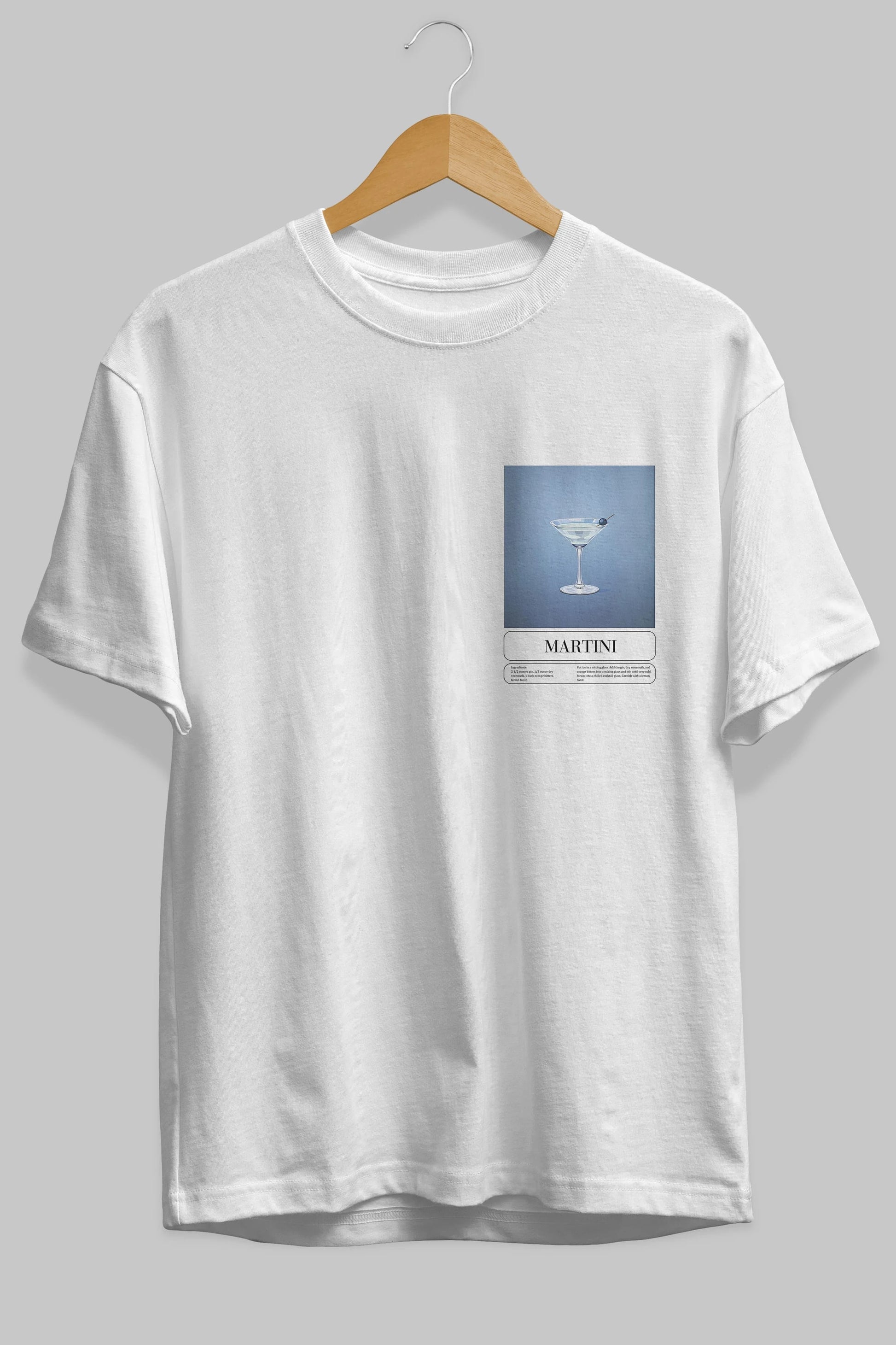Martini Ön Sol Baskılı Oversize t-shirt Erkek Kadın Unisex %100 Pamuk Bisiklet Yaka tişort
