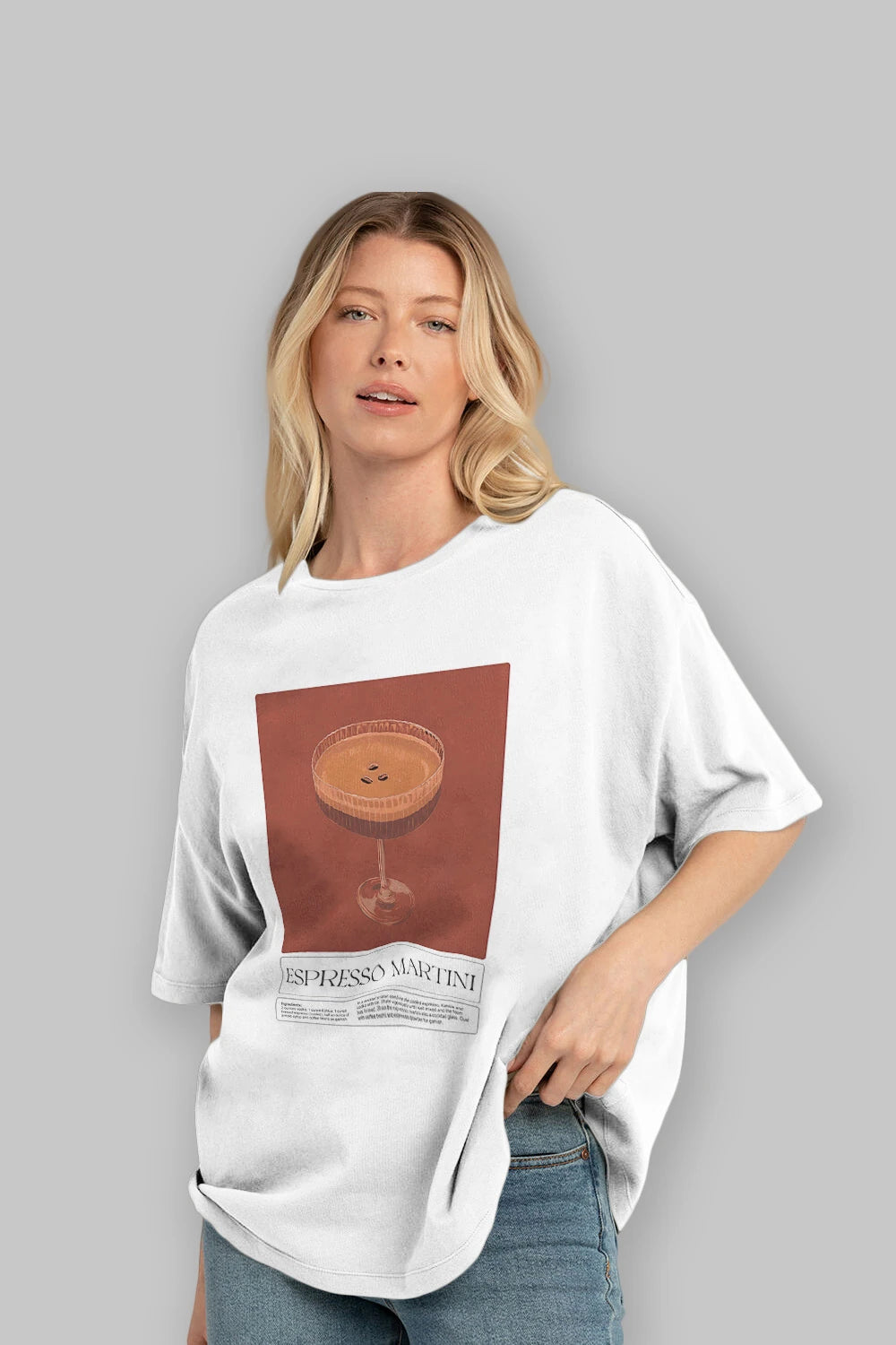 Espresso Martini Ön Baskılı Oversize t-shirt Erkek Kadın Unisex %100 Pamuk Bisiklet Yaka tişort