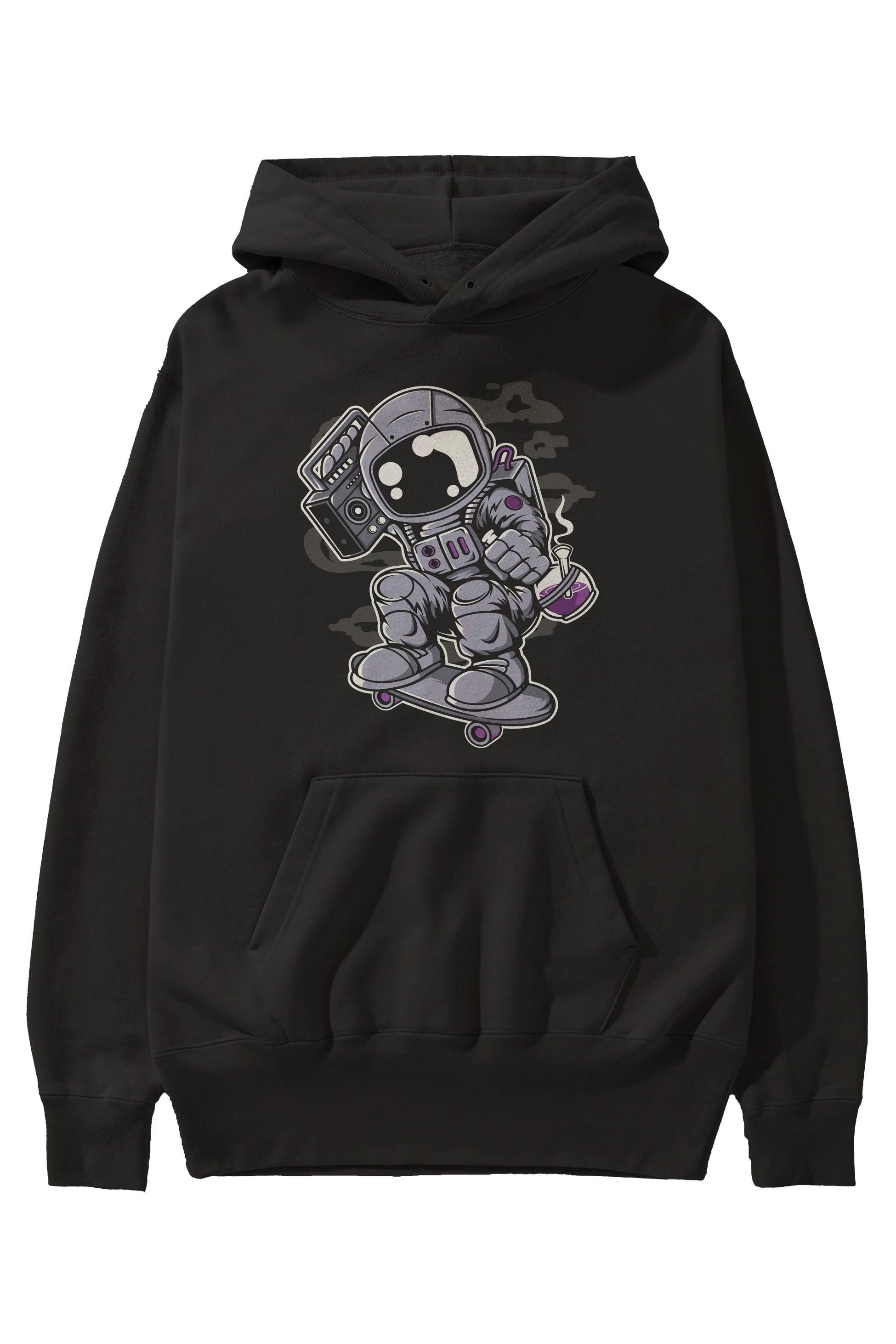 Astroanut Skater Boombox Ön Baskılı Hoodie Oversize Kapüşonlu Sweatshirt Erkek Kadın Unisex