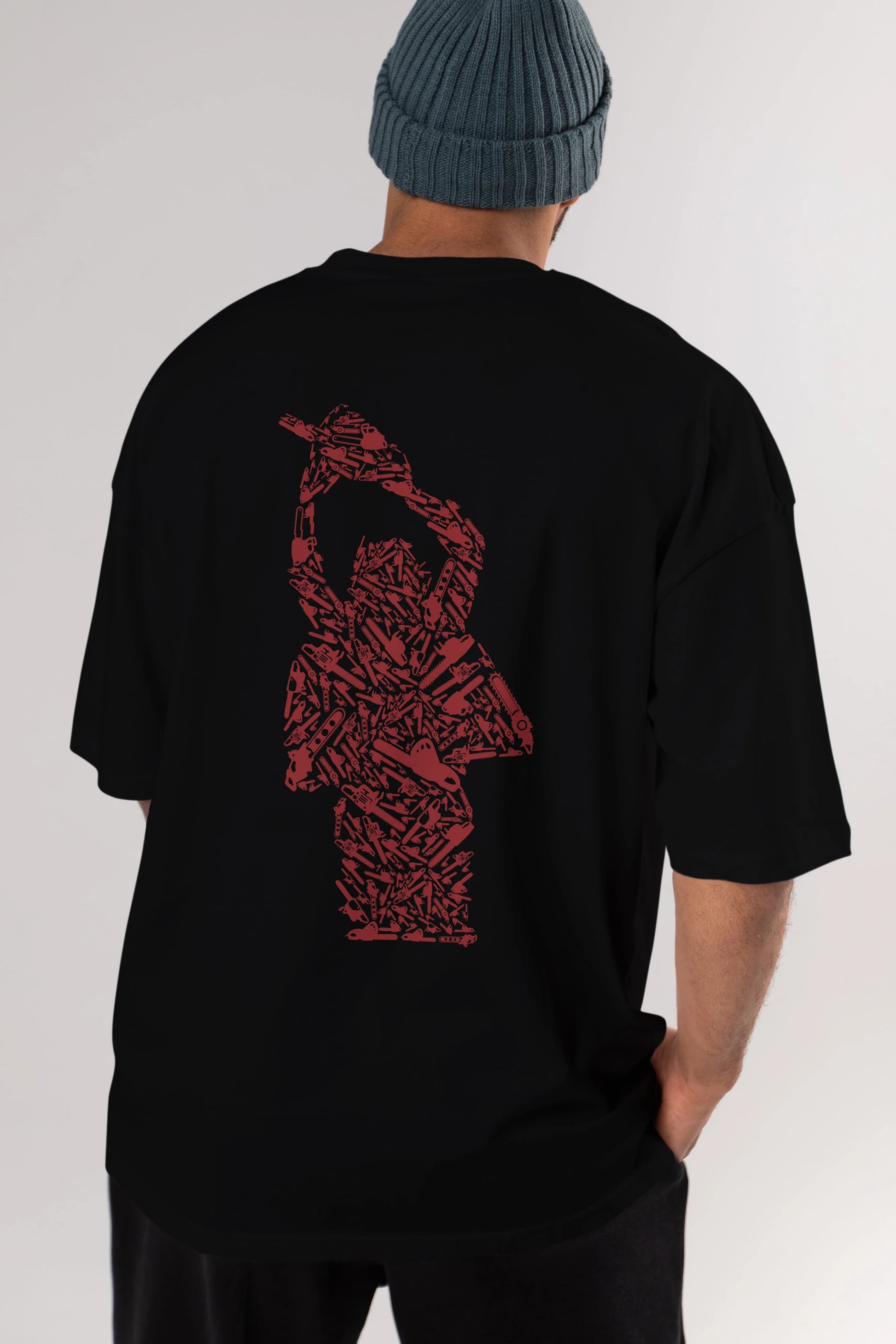 Chainsaw Arka Baskılı Oversize t-shirt %100 pamuk Erkek Kadın Unisex