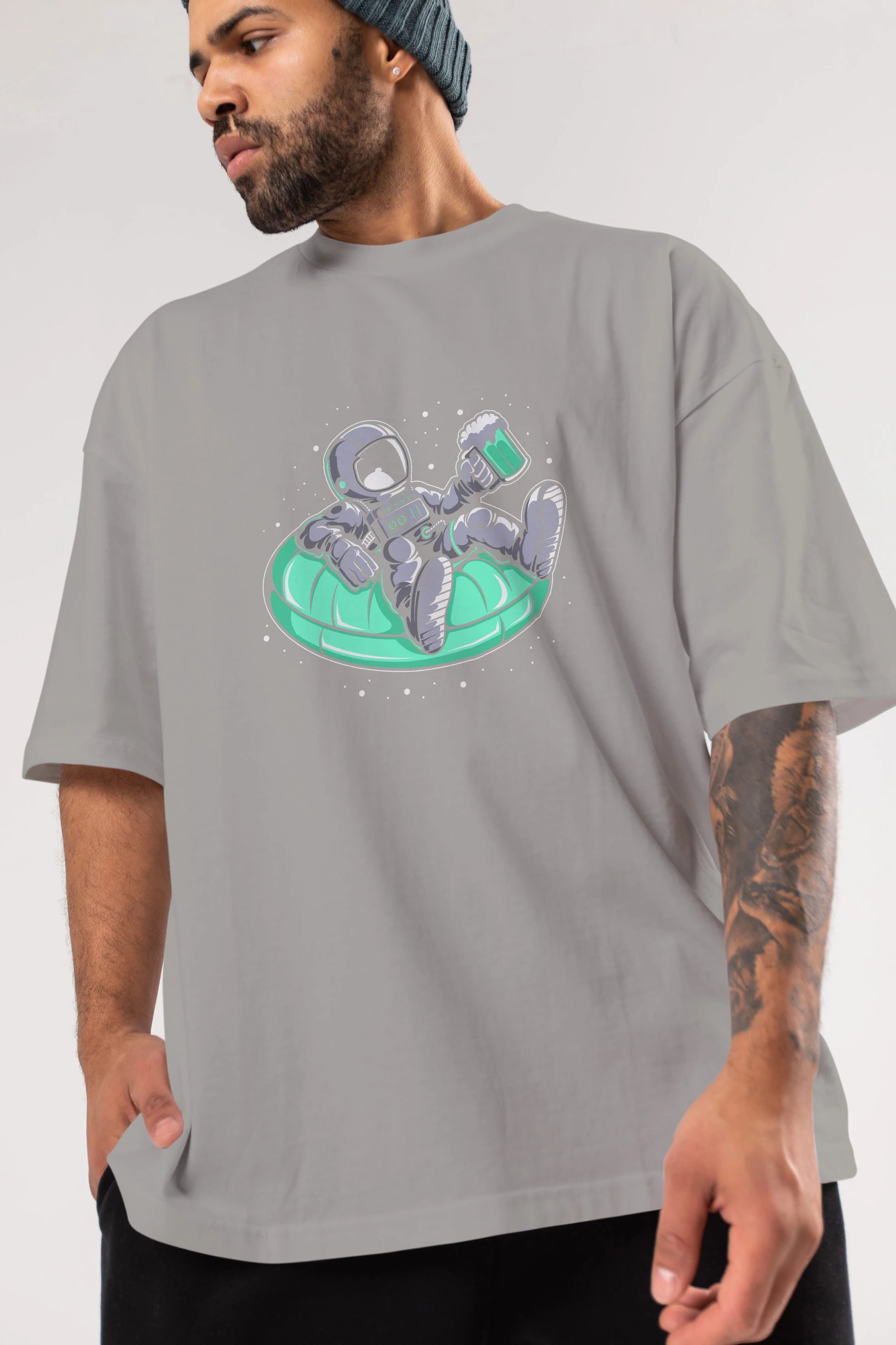 Astronaut Pool Float Ön Baskılı Oversize t-shirt Erkek Kadın Unisex