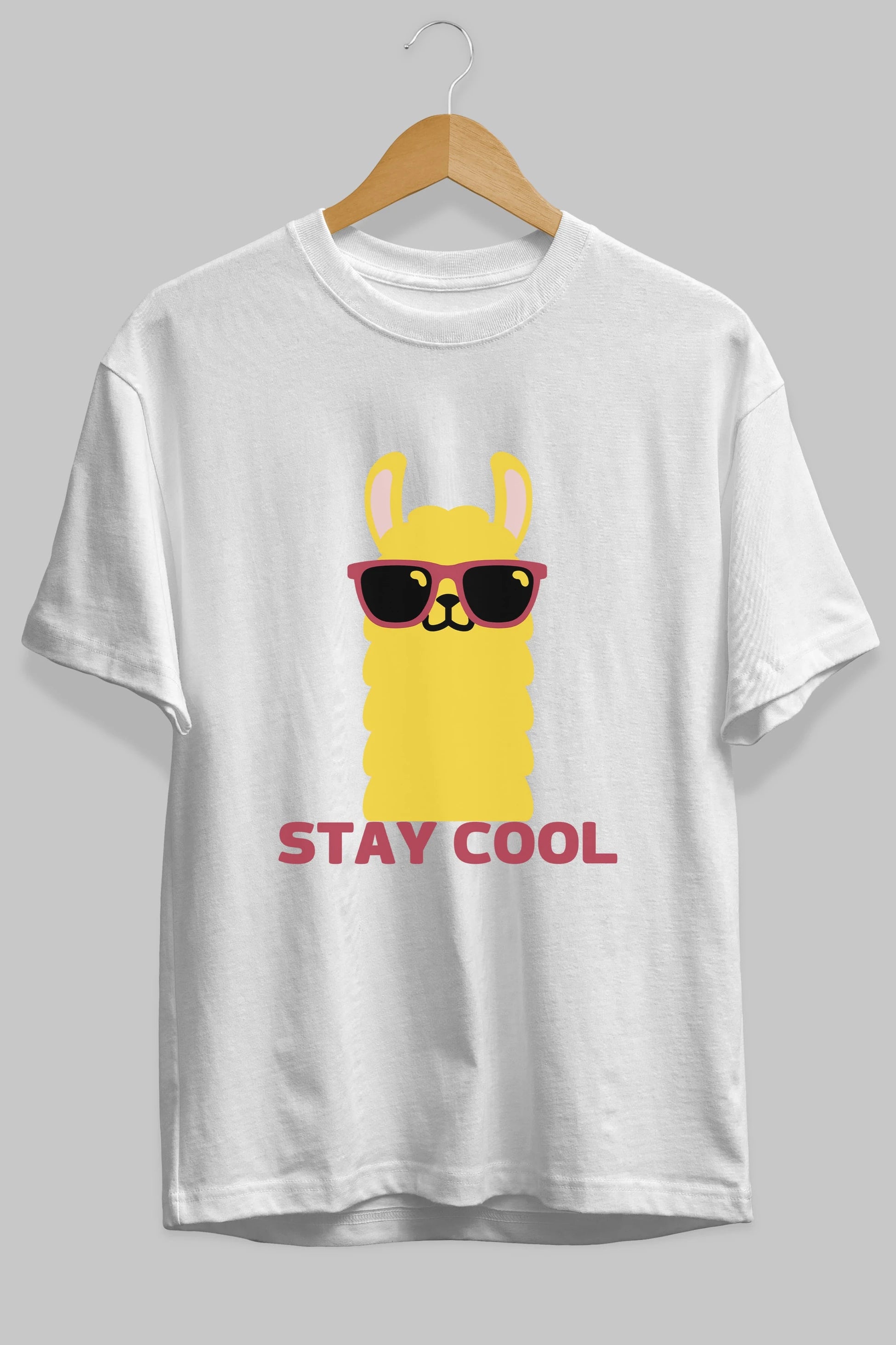 Stay Cool Yazılı Lama Ön Baskılı Oversize t-shirt Erkek Kadın Unisex