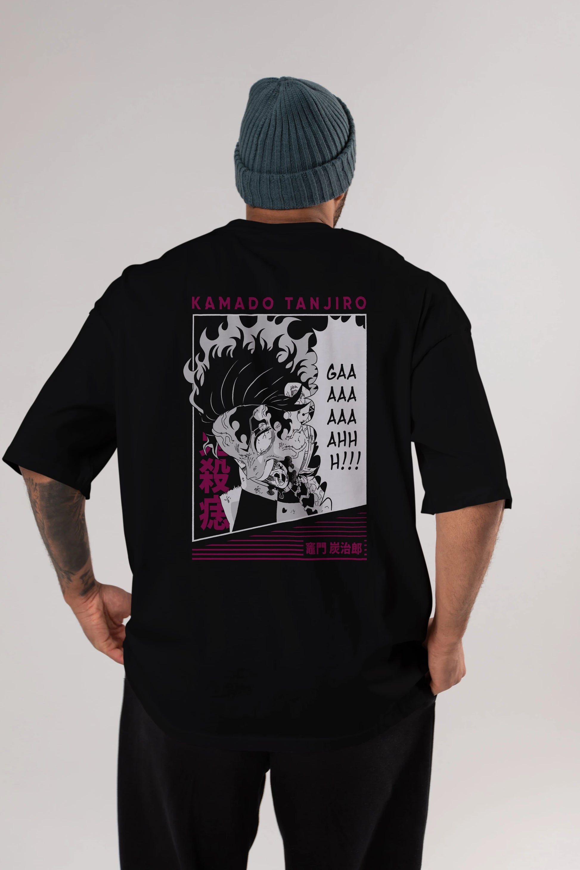 TANJIRO KAMADO 3 Anime Arka Baskılı Oversize t-shirt Erkek Kadın Unisex