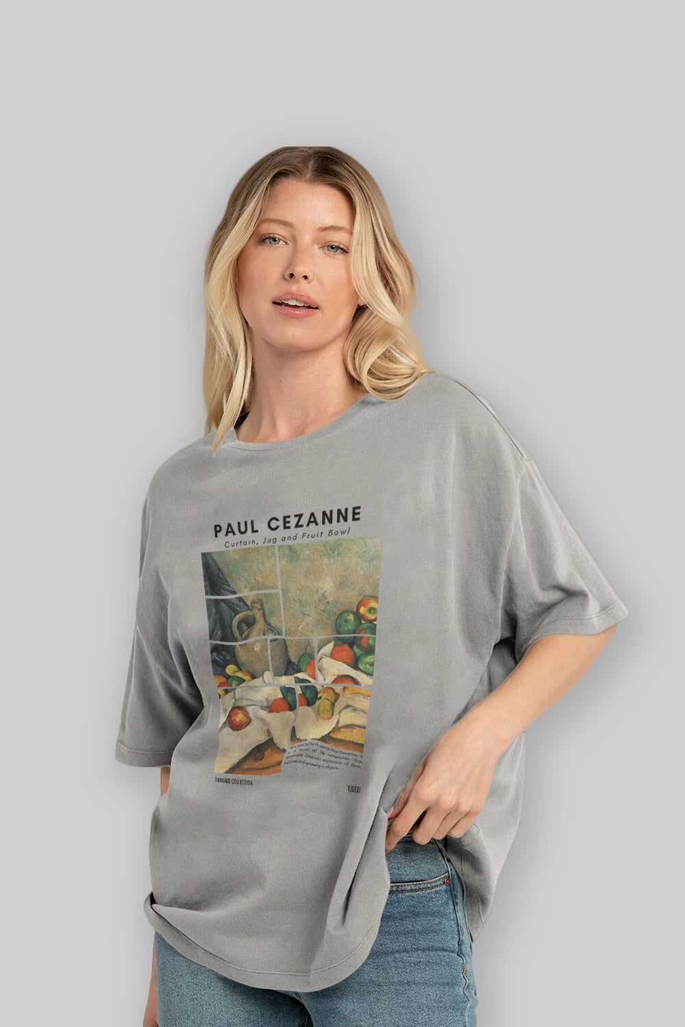 Paul Cezanne Curtain ön Baskılı Oversize t-shirt Erkek Kadın Bisiklet Yaka Pamuk tişort