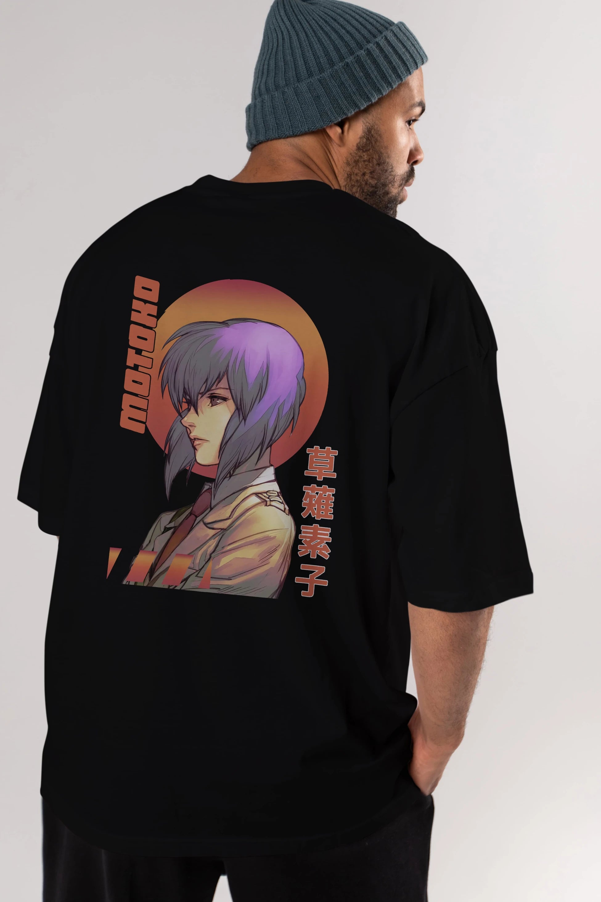 Motoko Kusanagi 10 Anime Arka Baskılı Oversize t-shirt Erkek Kadın Unisex