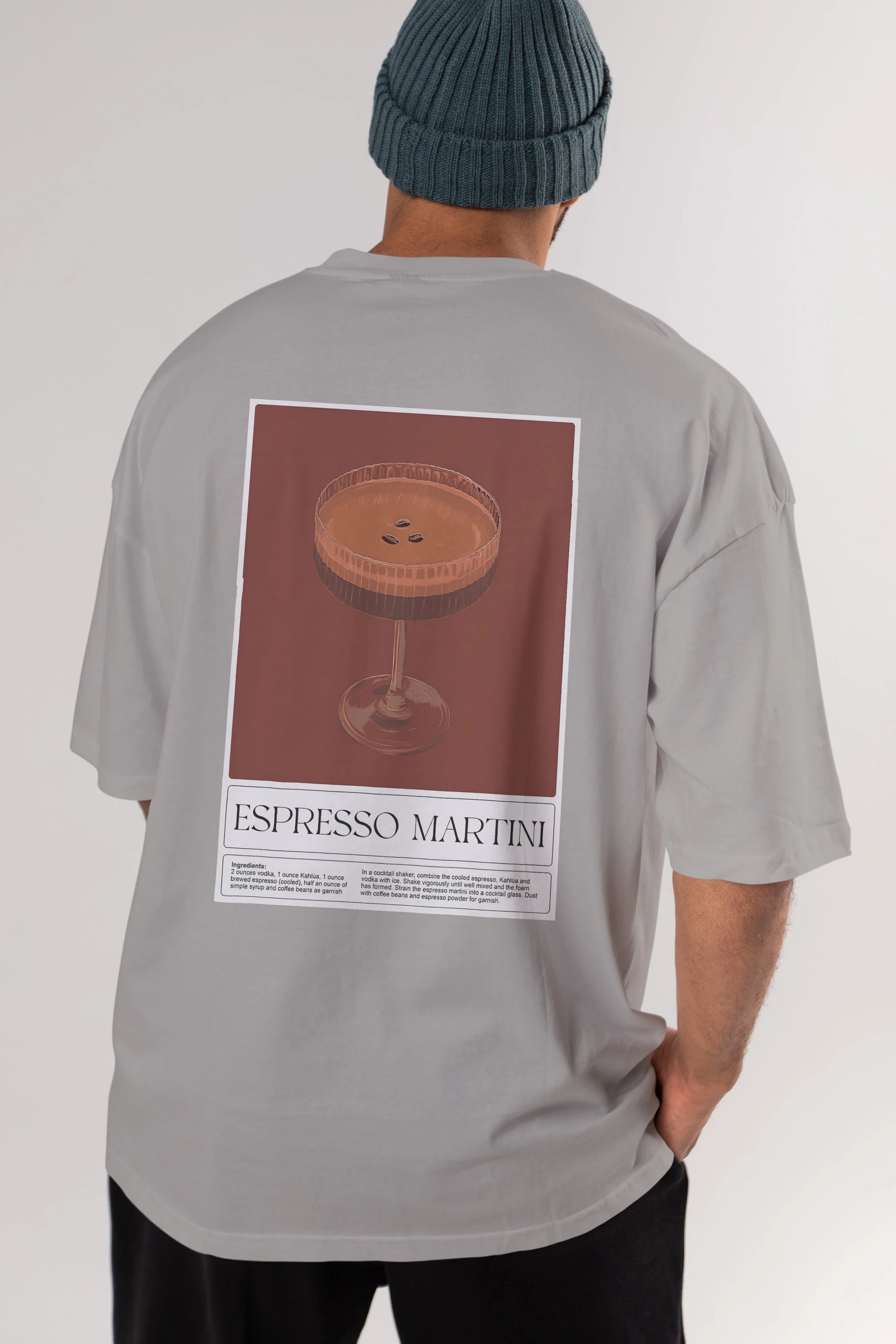 Espresso Martini Arka Baskılı Oversize t-shirt Erkek Kadın Unisex %100 Pamuk Bisiklet Yaka tişort