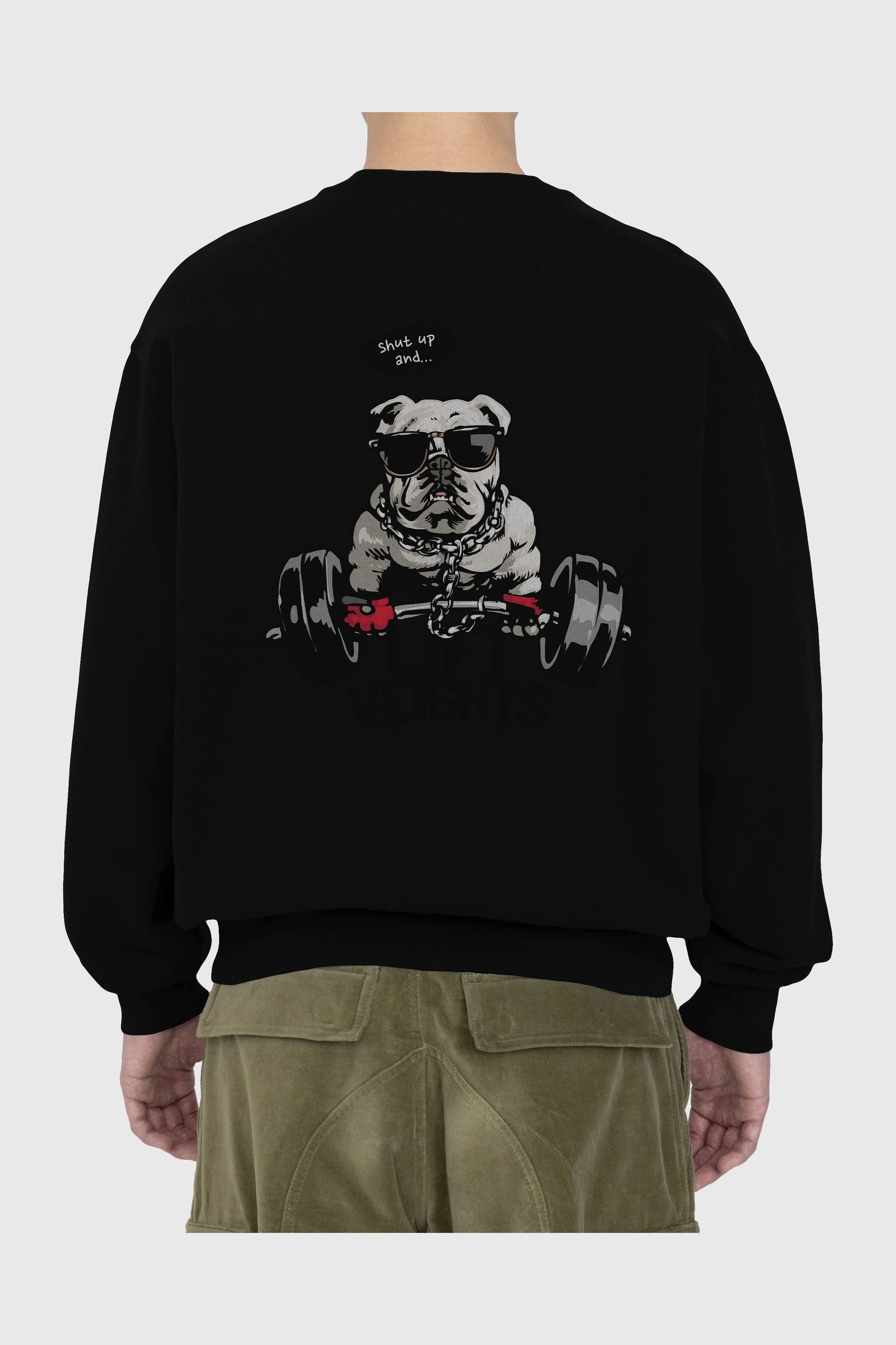 Teddy Bear Lift Weights Arka Baskılı Oversize Sweatshirt Erkek Kadın Unisex