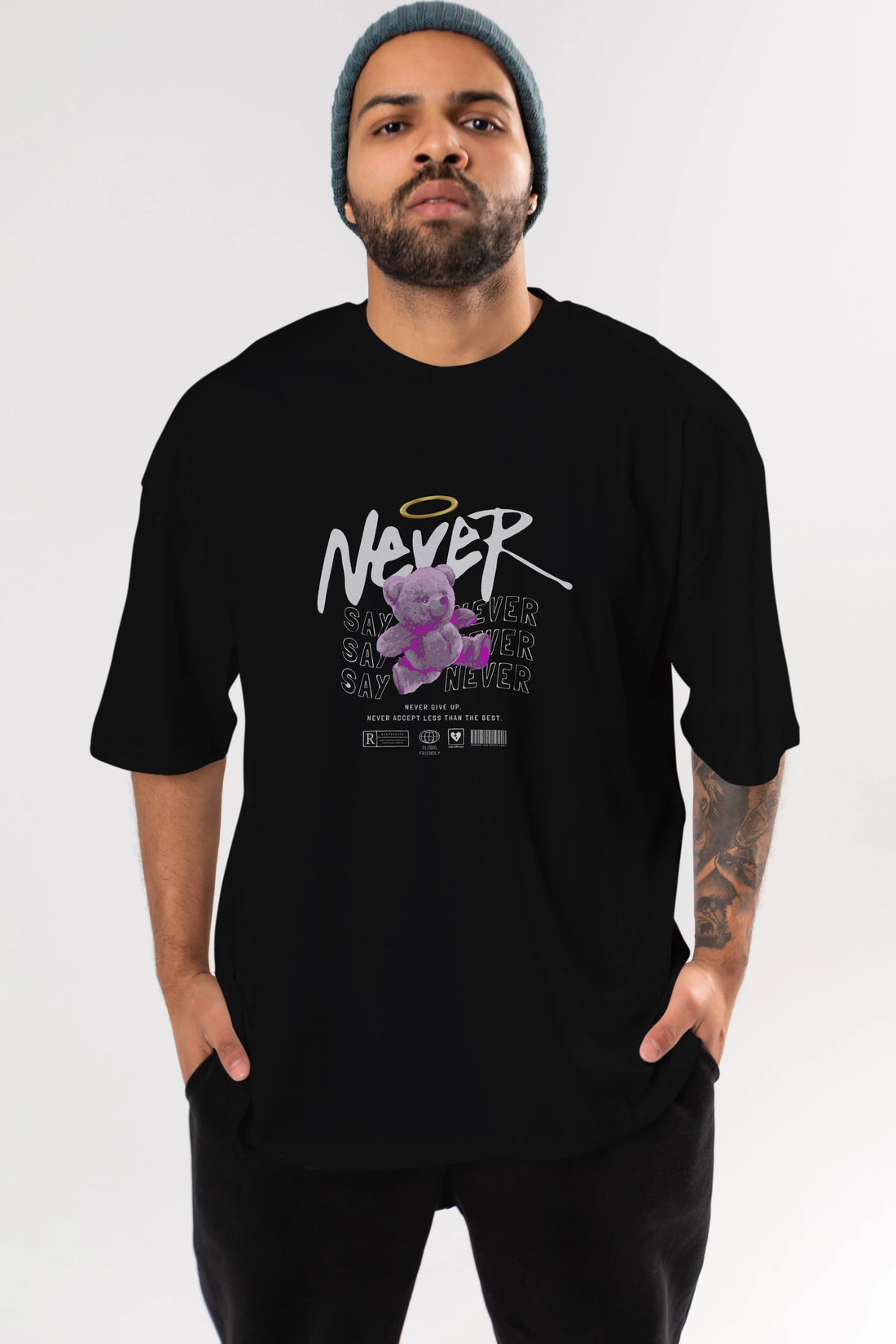 Teddy Bear Never Ön Baskılı Oversize t-shirt Erkek Kadın Unisex