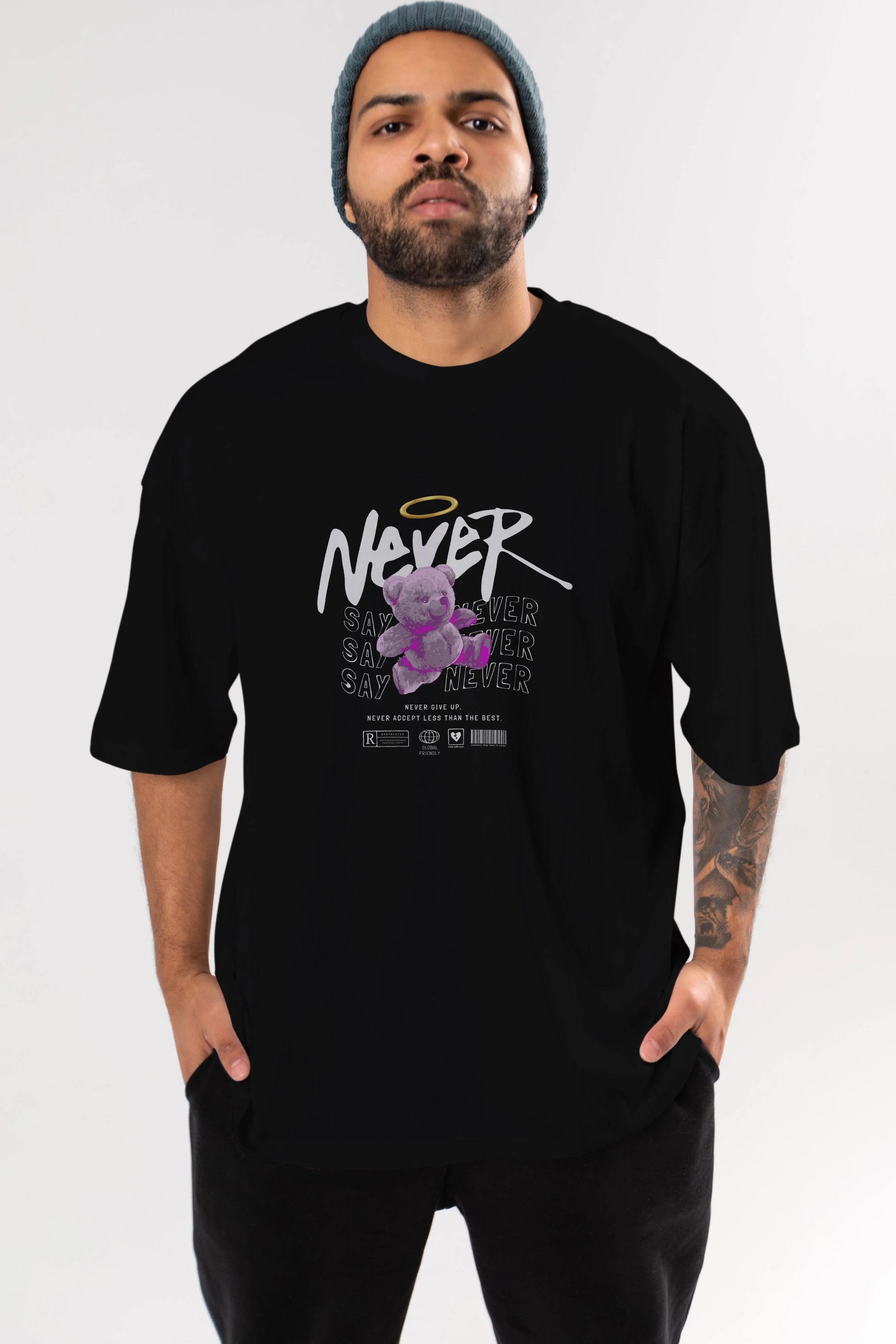 Teddy Bear Never Ön Baskılı Oversize t-shirt Erkek Kadın Unisex