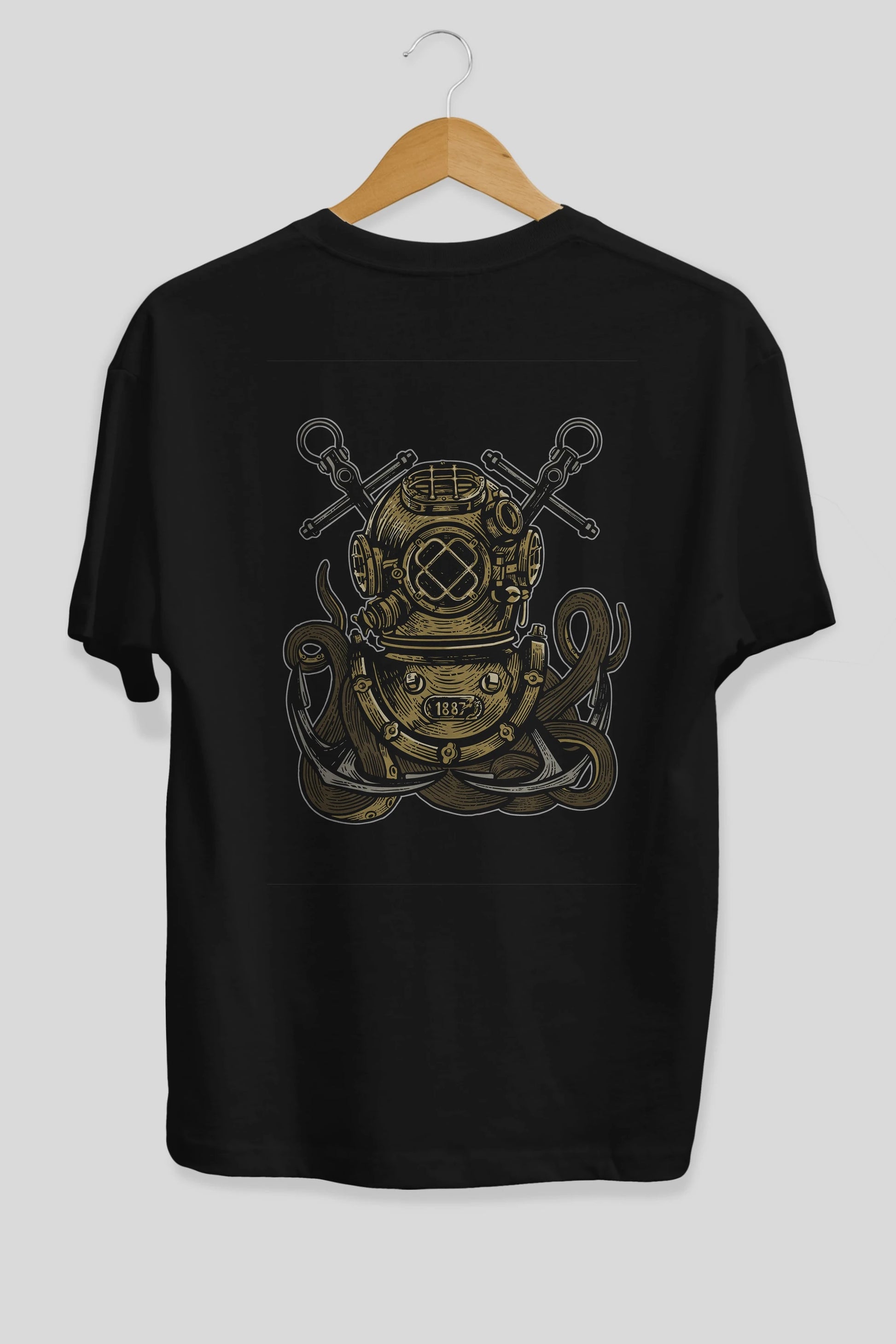 Diver Octopus Arka Baskılı Oversize t-shirt Erkek Kadın Unisex %100 Pamuk