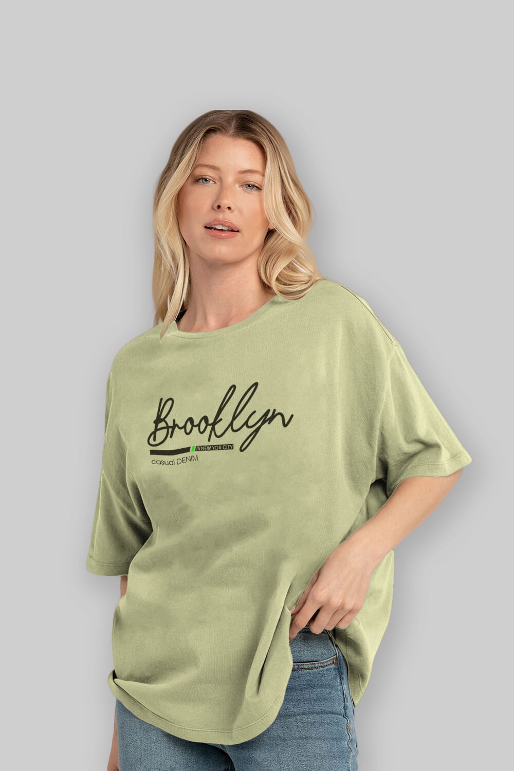 Brooklyn Denim Ön Baskılı Oversize t-shirt Erkek Kadın Unisex