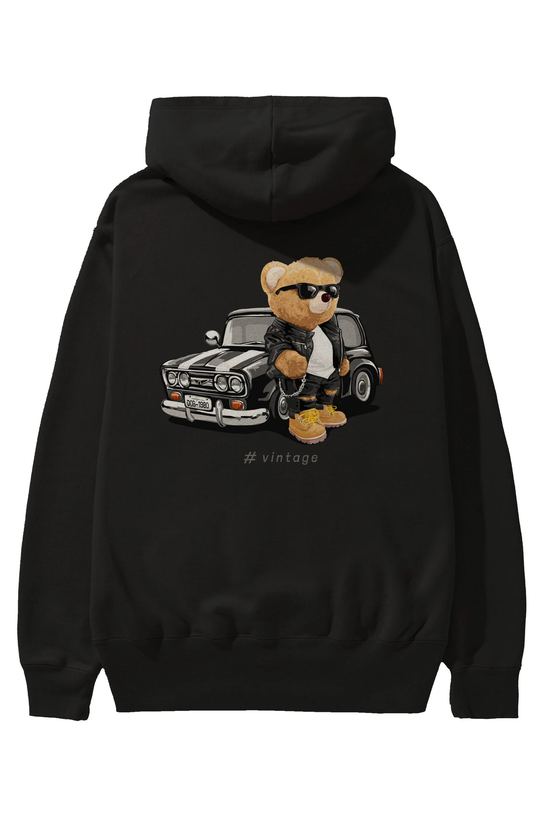 Teddy Bear Vintage Arka Baskılı Hoodie Oversize Kapüşonlu Sweatshirt Erkek Kadın Unisex
