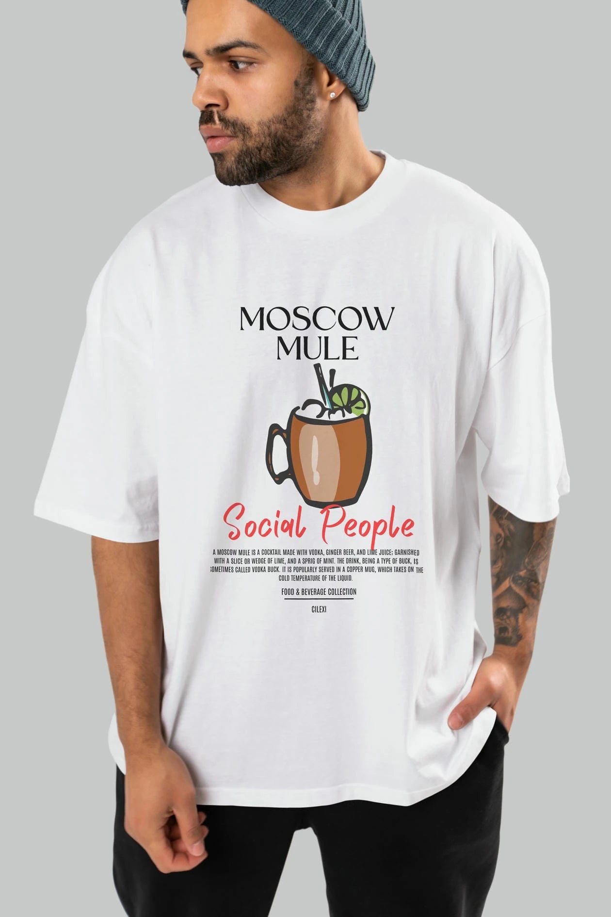 Moscow Mule Kokteyl Serisi ön Baskılı Oversize t-shirt Erkek Kadın %100 Pamuk Bisiklet Yaka tişort