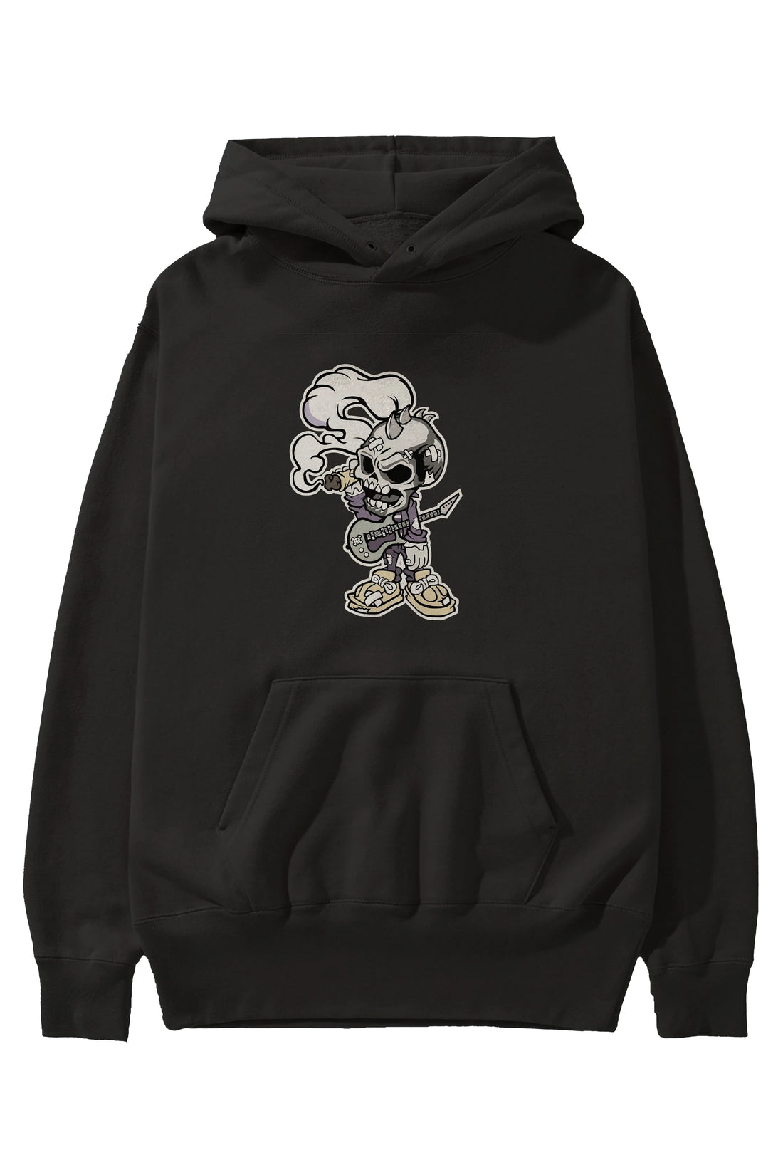 Skull Smoker Punk Rocker Ön Baskılı Hoodie Oversize Kapüşonlu Sweatshirt Erkek Kadın Unisex