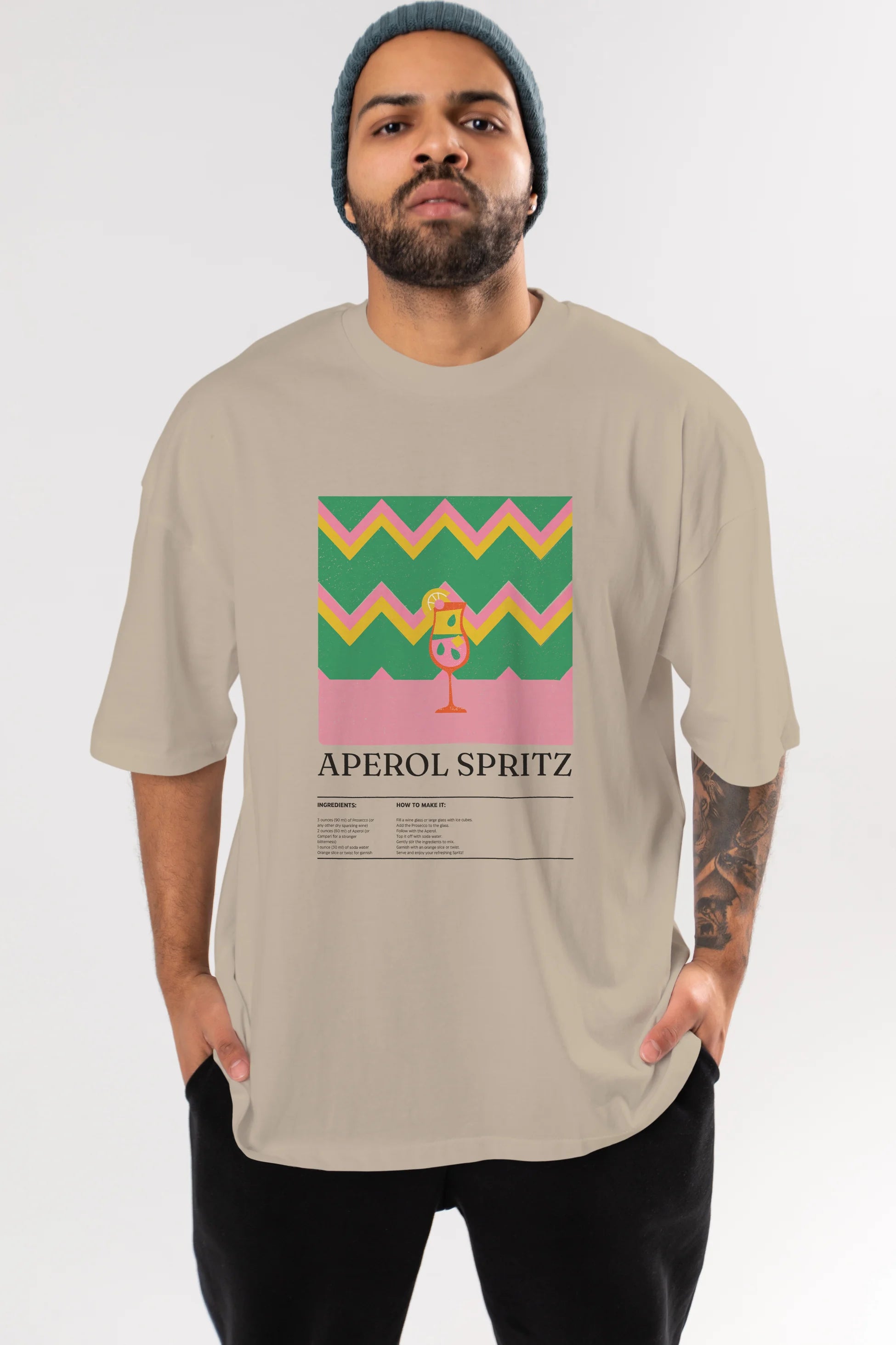 Aperol Spritz Kokteyl Ön Baskılı Oversize t-shirt Erkek Kadın %100 Pamuk Bisiklet Yaka tişort