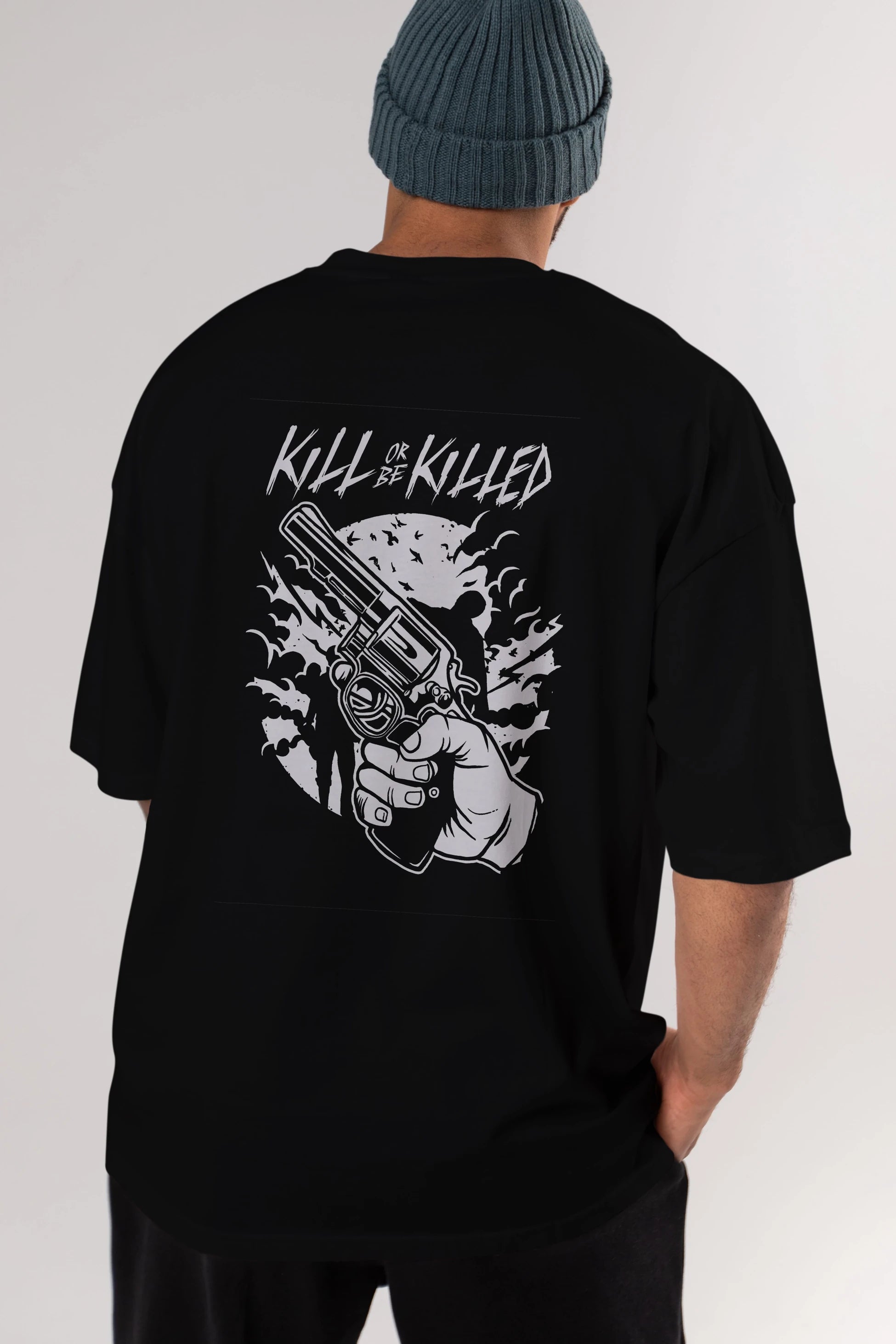 Zombie Shooter Arka Baskılı Oversize t-shirt Erkek Kadın Unisex %100 Pamuk