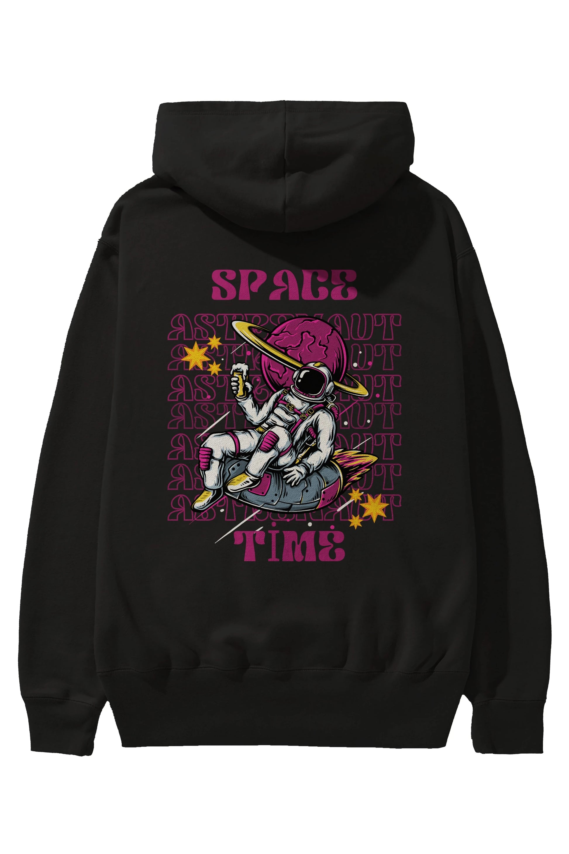 Space Time Astronaut Yazılı Arka Baskılı Oversize Hoodie Kapüşonlu Sweatshirt Erkek Kadın Unisex