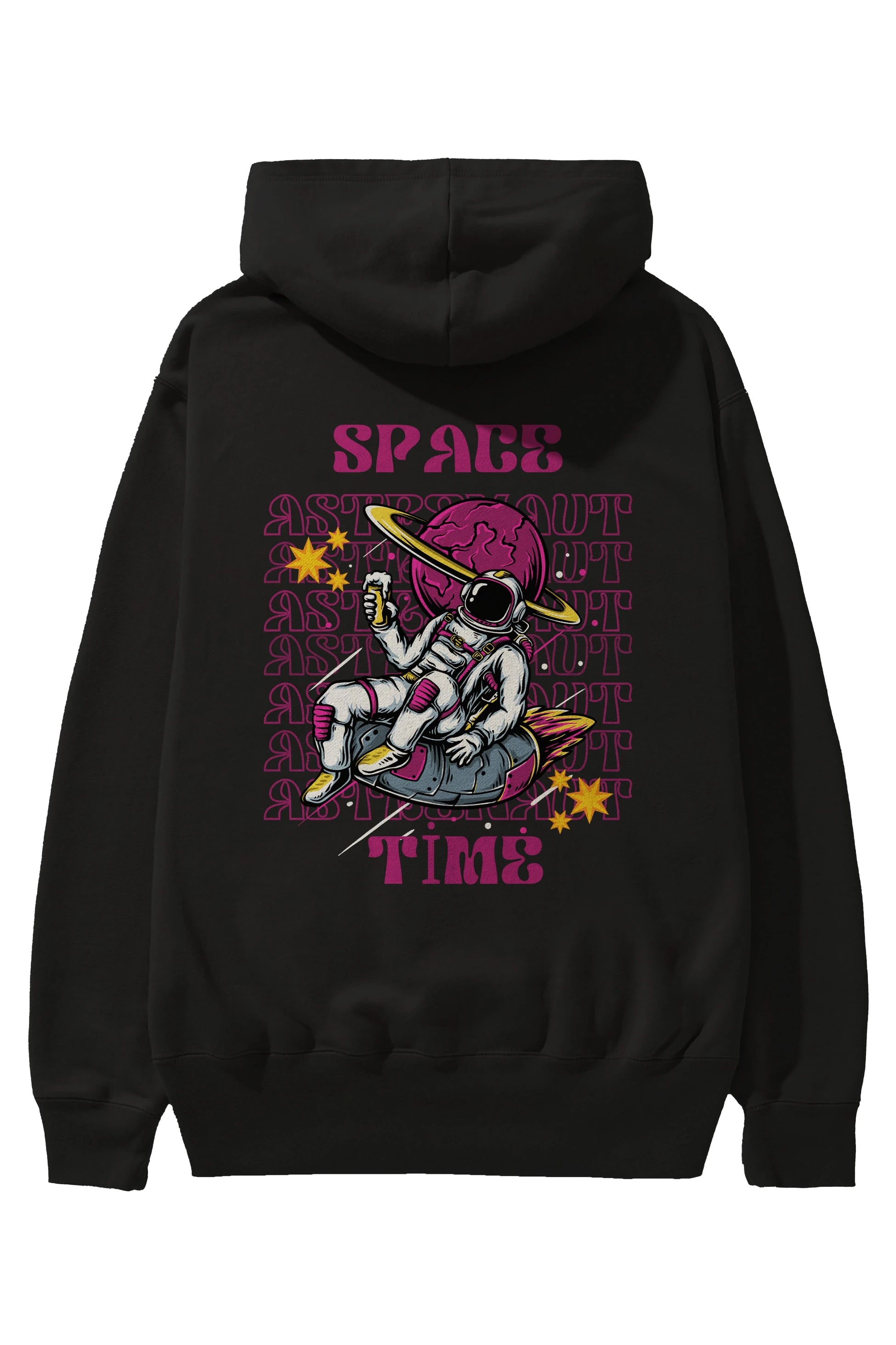 Space Time Astronaut Yazılı Arka Baskılı Oversize Hoodie Kapüşonlu Sweatshirt Erkek Kadın Unisex