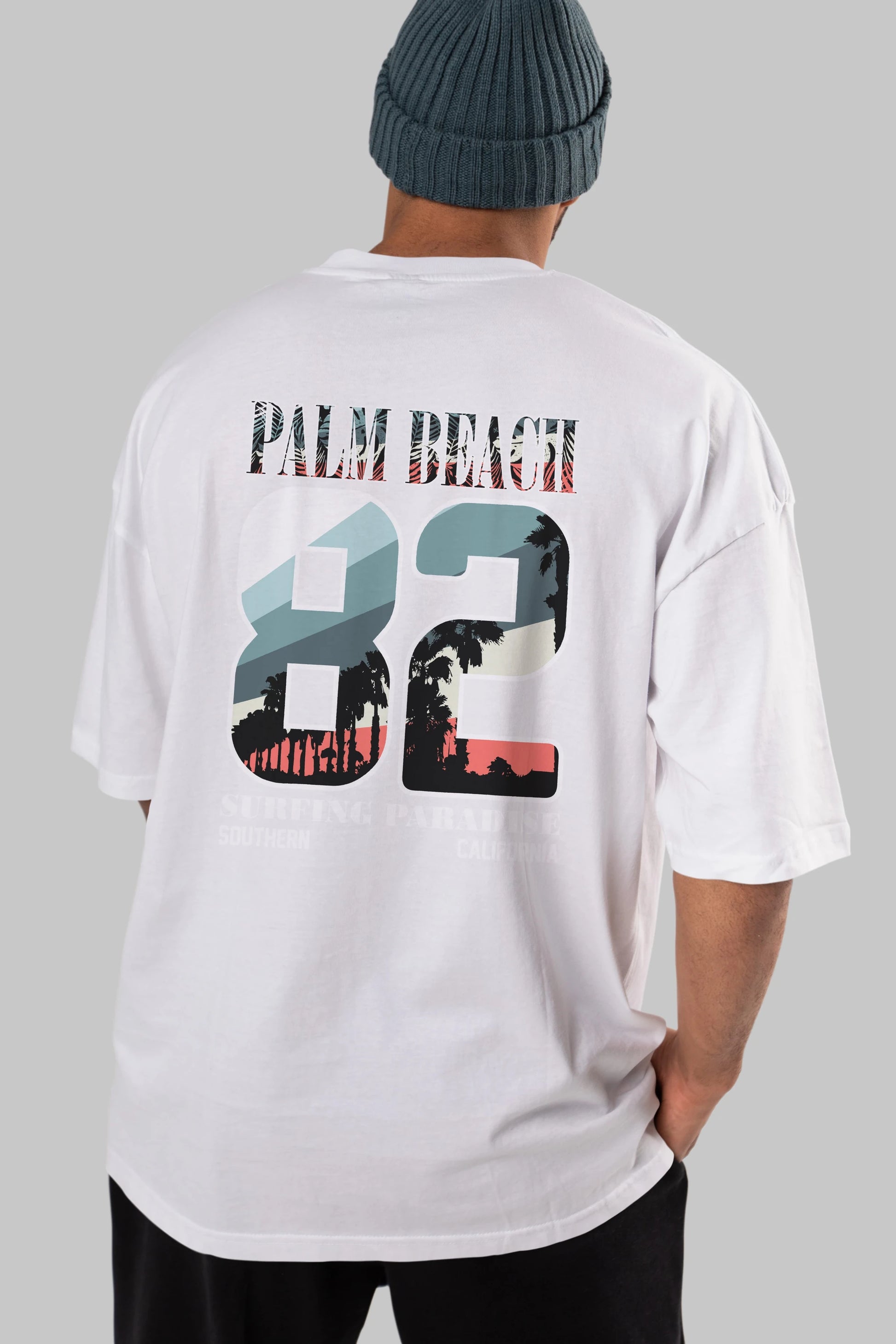 Palm Beach 82 Arka Baskılı Oversize t-shirt Erkek Kadın Unisex