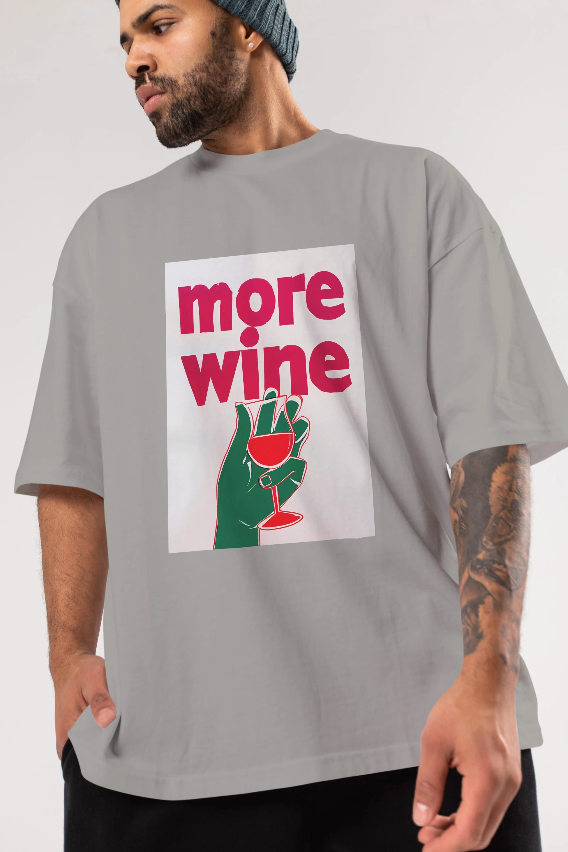 More Wine 3 Ön Baskılı Oversize t-shirt Erkek Kadın Unisex %100 Pamuk Bisiklet Yaka tişort