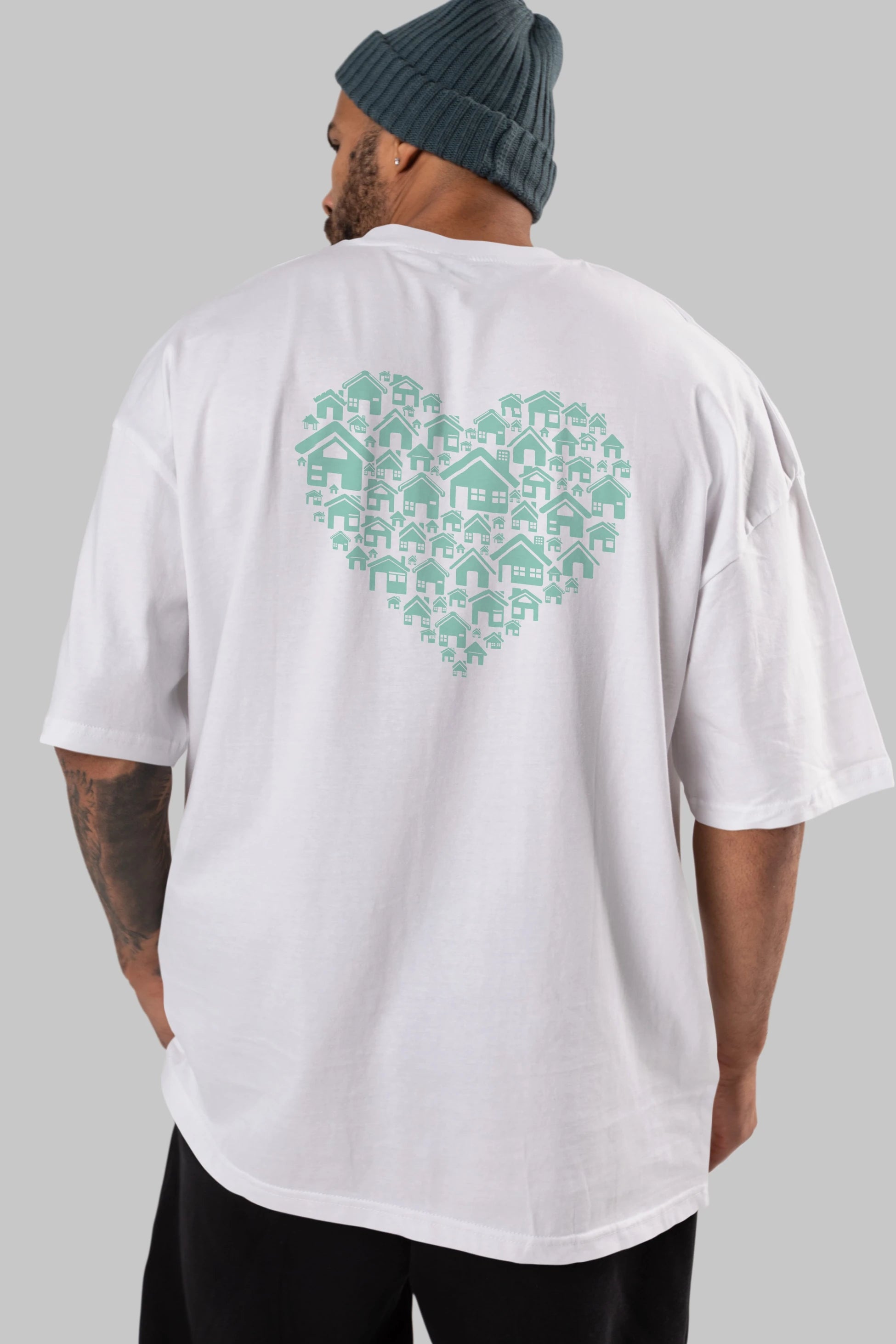 Home Heart Arka Baskılı Oversize t-shirt %100 pamuk Erkek Kadın Unisex