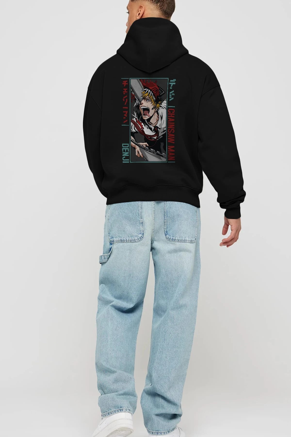Denji Chainsaw Man Anime Arka Baskılı Hoodie Oversize Kapüşonlu Sweatshirt Erkek Kadın Unisex