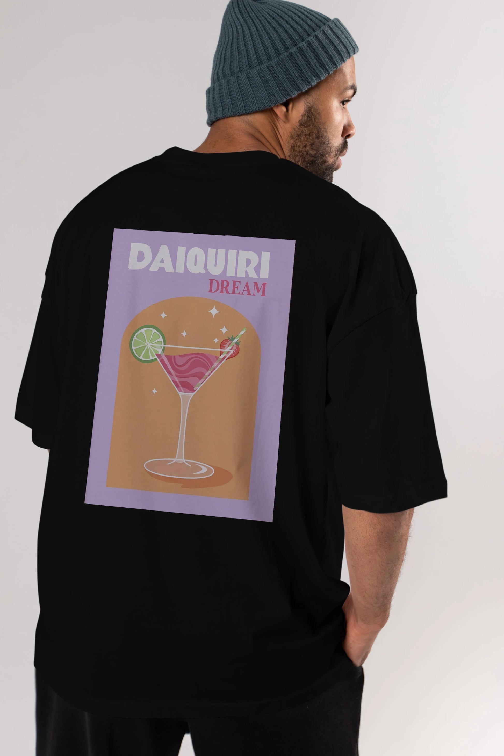 Daiquiri Dream Arka Baskılı Oversize t-shirt Erkek Kadın Unisex %100 Pamuk Bisiklet Yaka tişort
