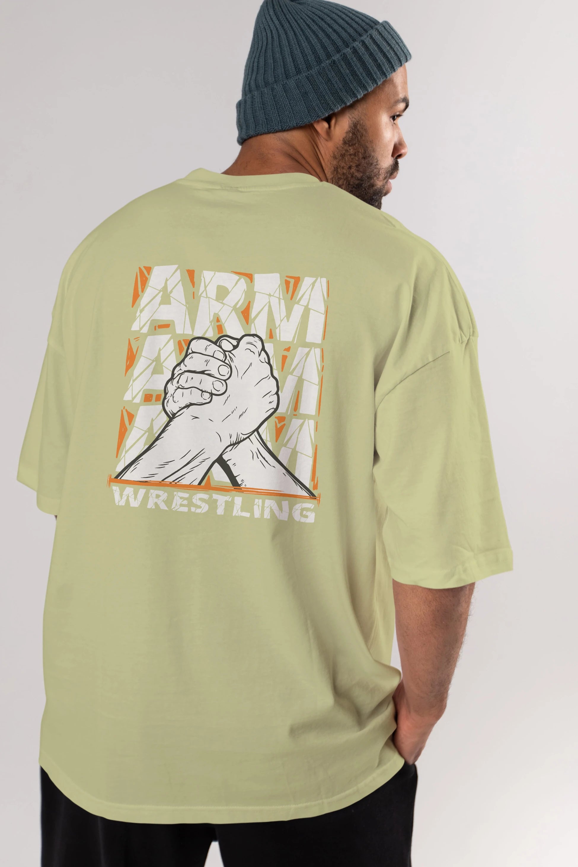 Arm Wrestling Arka Baskılı Oversize t-shirt Erkek Kadın Unisex
