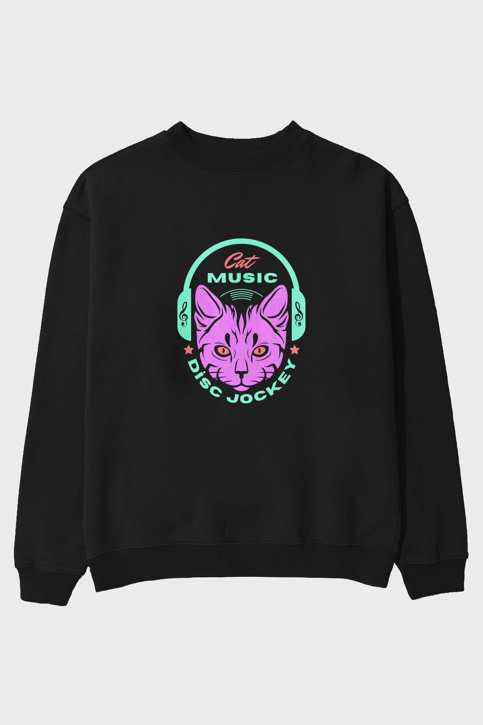 Cat Music Ön Baskılı Oversize Sweatshirt Erkek Kadın Unisex