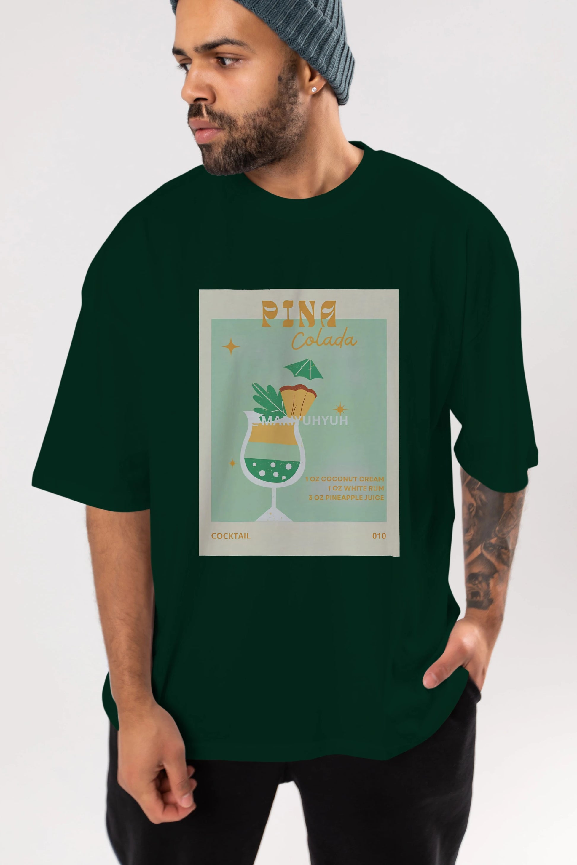 Pina Colada Ön Baskılı Oversize t-shirt Erkek Kadın Unisex %100 Pamuk Bisiklet Yaka tişort