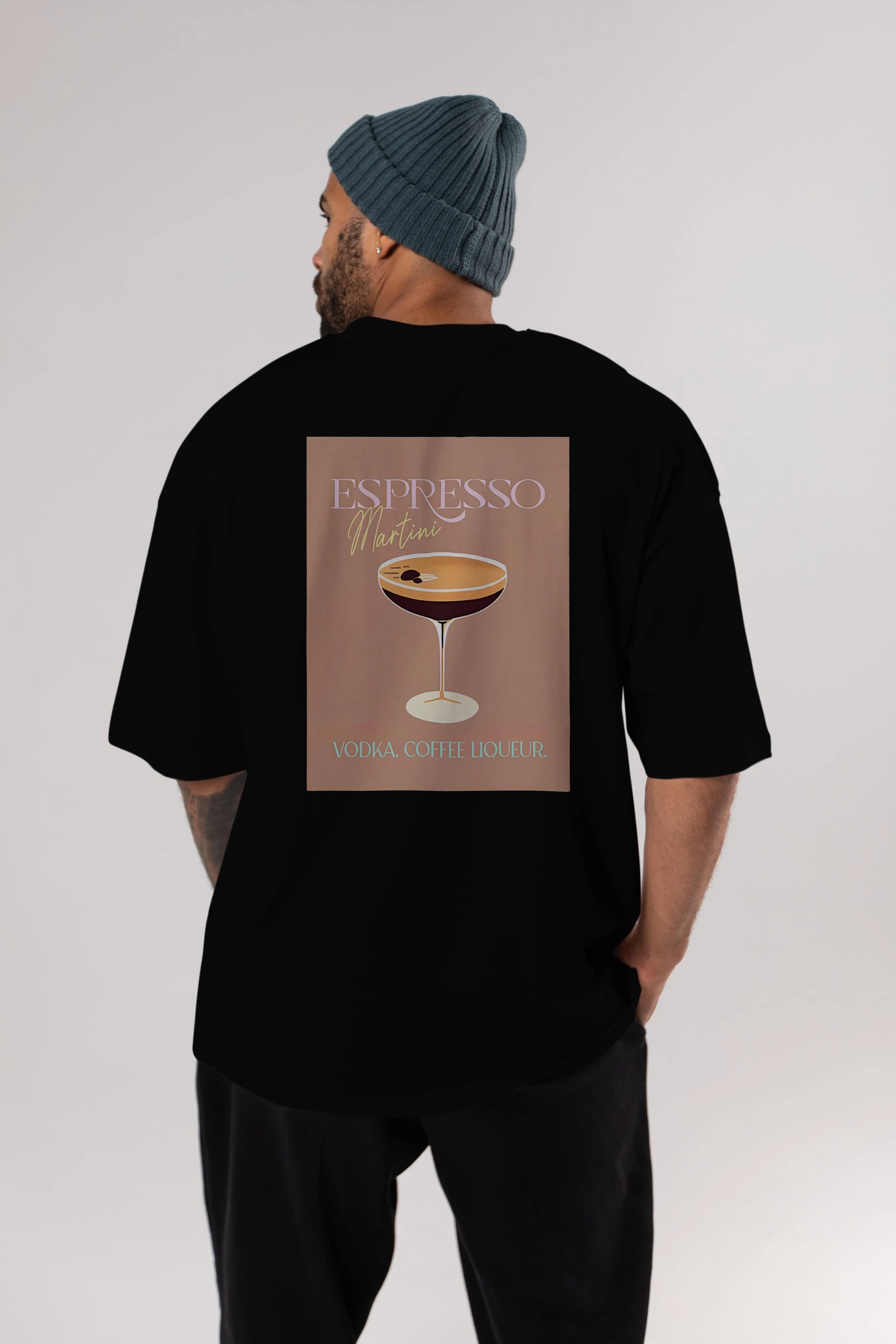 Espresso Martini Cocktail Arka Baskılı Oversize t-shirt Erkek Kadın Unisex %100 Pamuk Bisiklet Yaka tişort