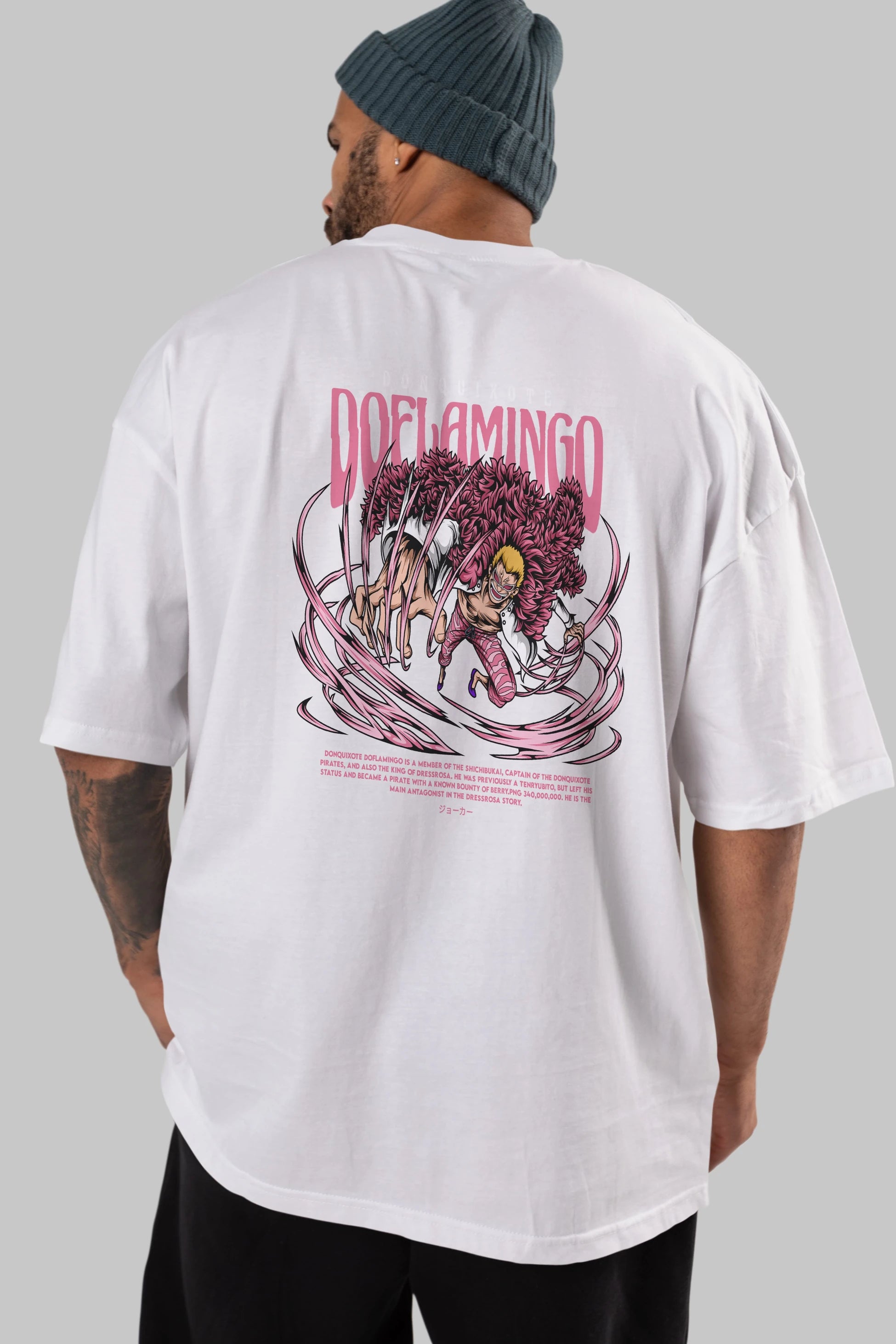 Doflamingo Anime Arka Baskılı Oversize t-shirt Erkek Kadın Unisex