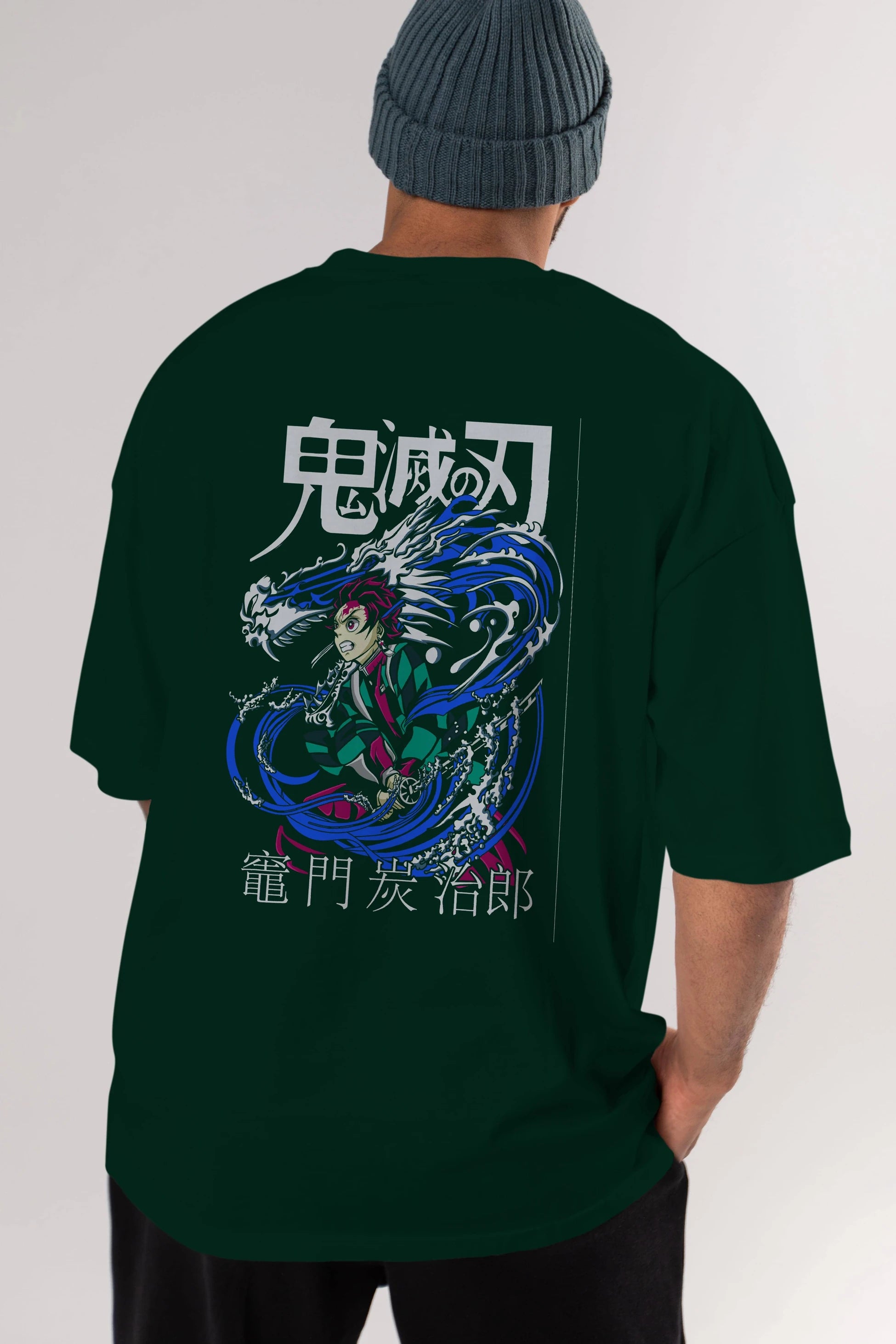 TANJIRO KAMADO 2 Anime Arka Baskılı Oversize t-shirt Erkek Kadın Unisex
