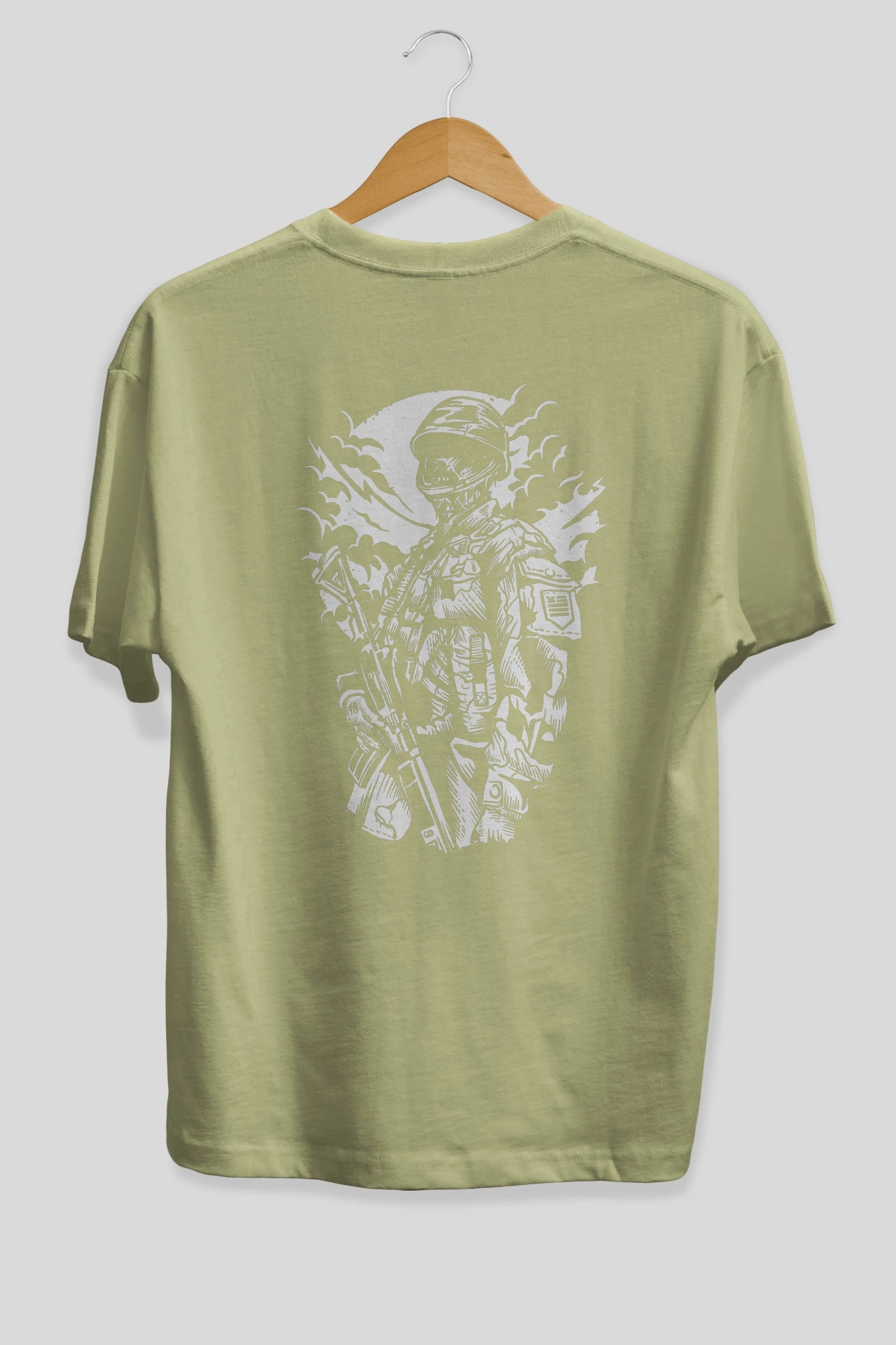 Zombie Soldier Arka Baskılı Oversize t-shirt Erkek Kadın Unisex %100 Pamuk