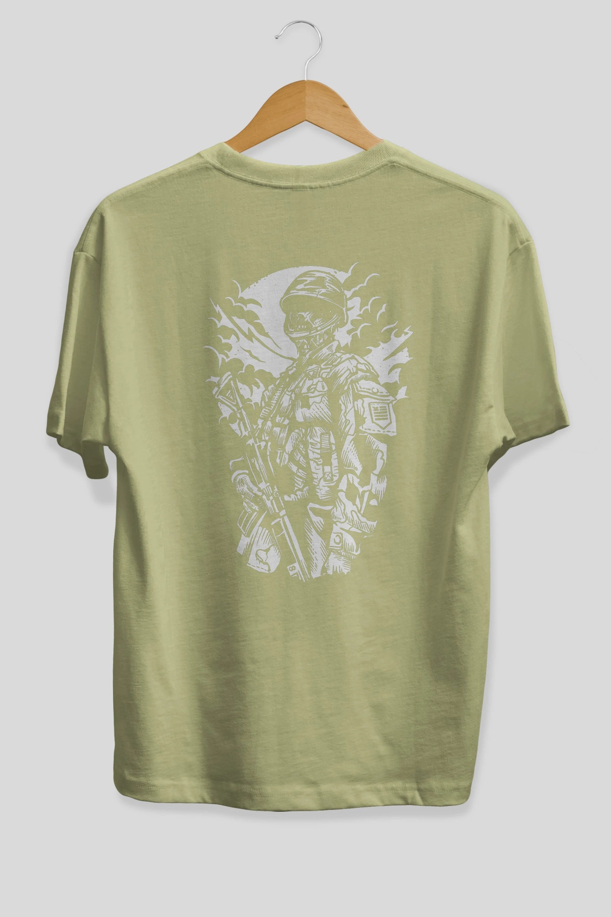 Zombie Soldier Arka Baskılı Oversize t-shirt Erkek Kadın Unisex %100 Pamuk