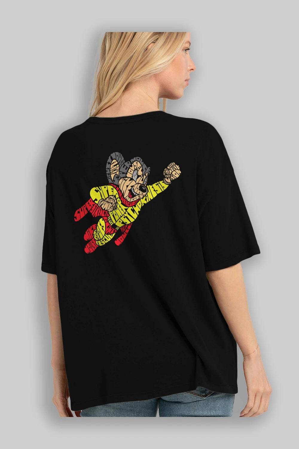 Mighty Mouse Arka Baskılı Oversize t-shirt %100 pamuk Erkek Kadın Unisex