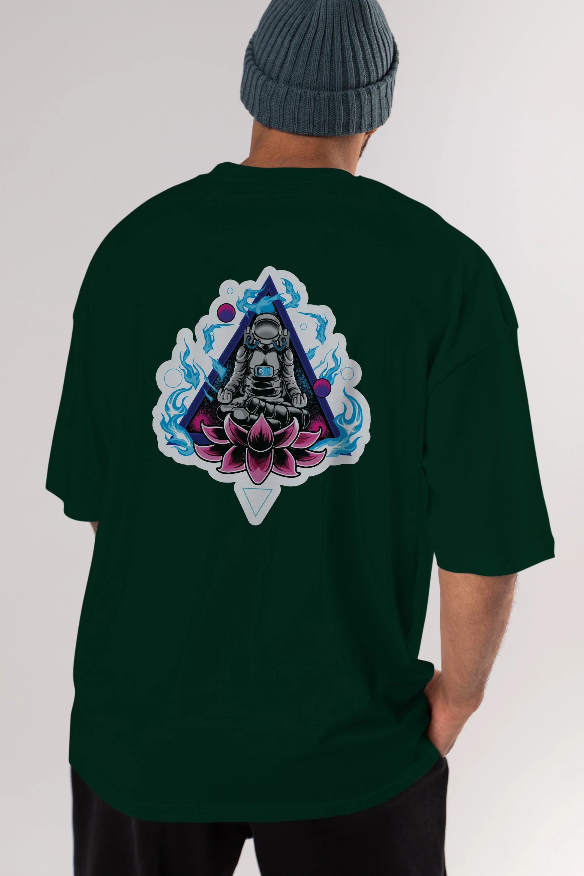 Astronaut Meditation Sticker Arka Baskılı Oversize t-shirt Erkek Kadın Unisex