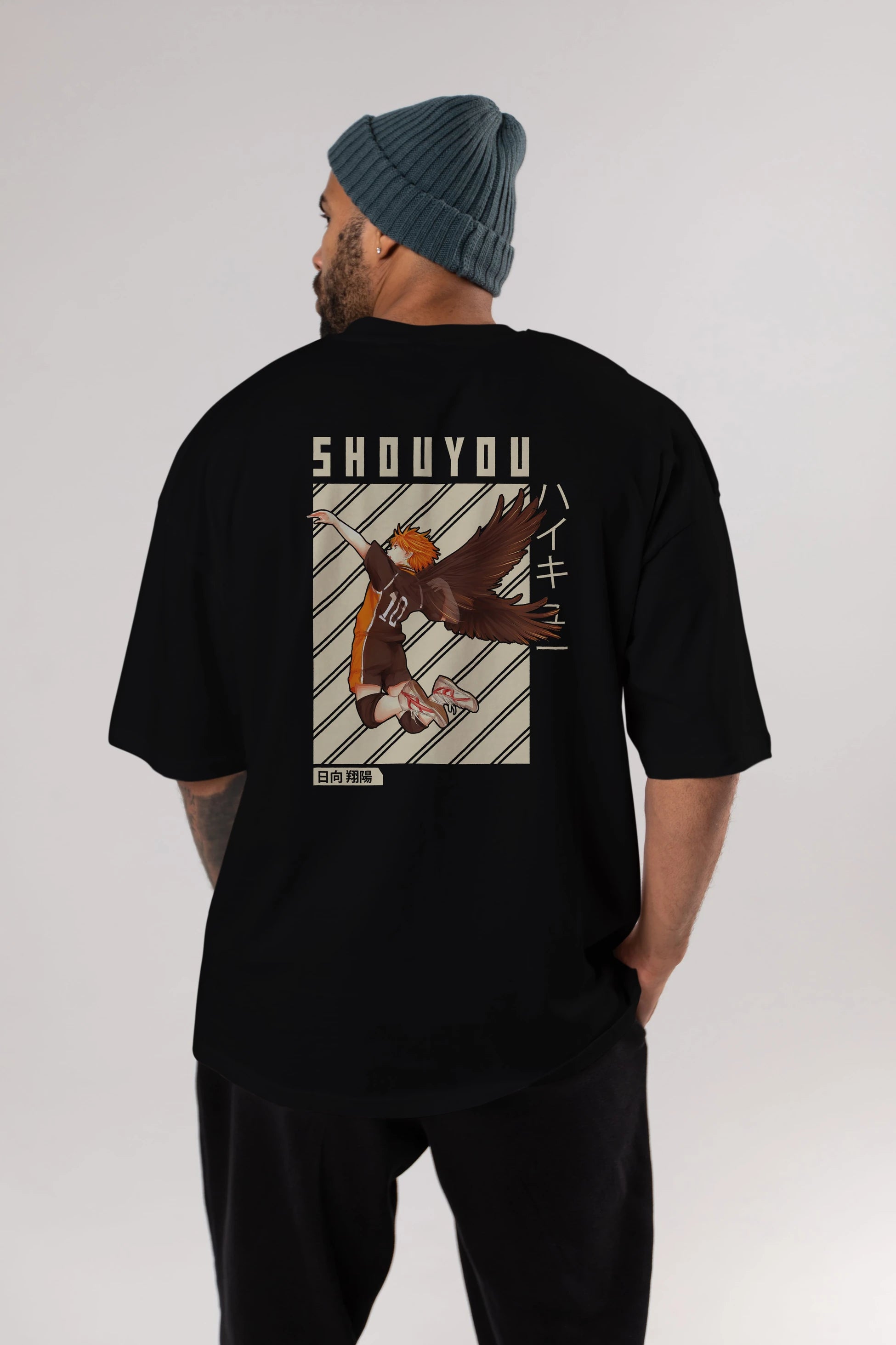 Shouyou Hinata 3 Anime Arka Baskılı Oversize t-shirt Erkek Kadın Unisex