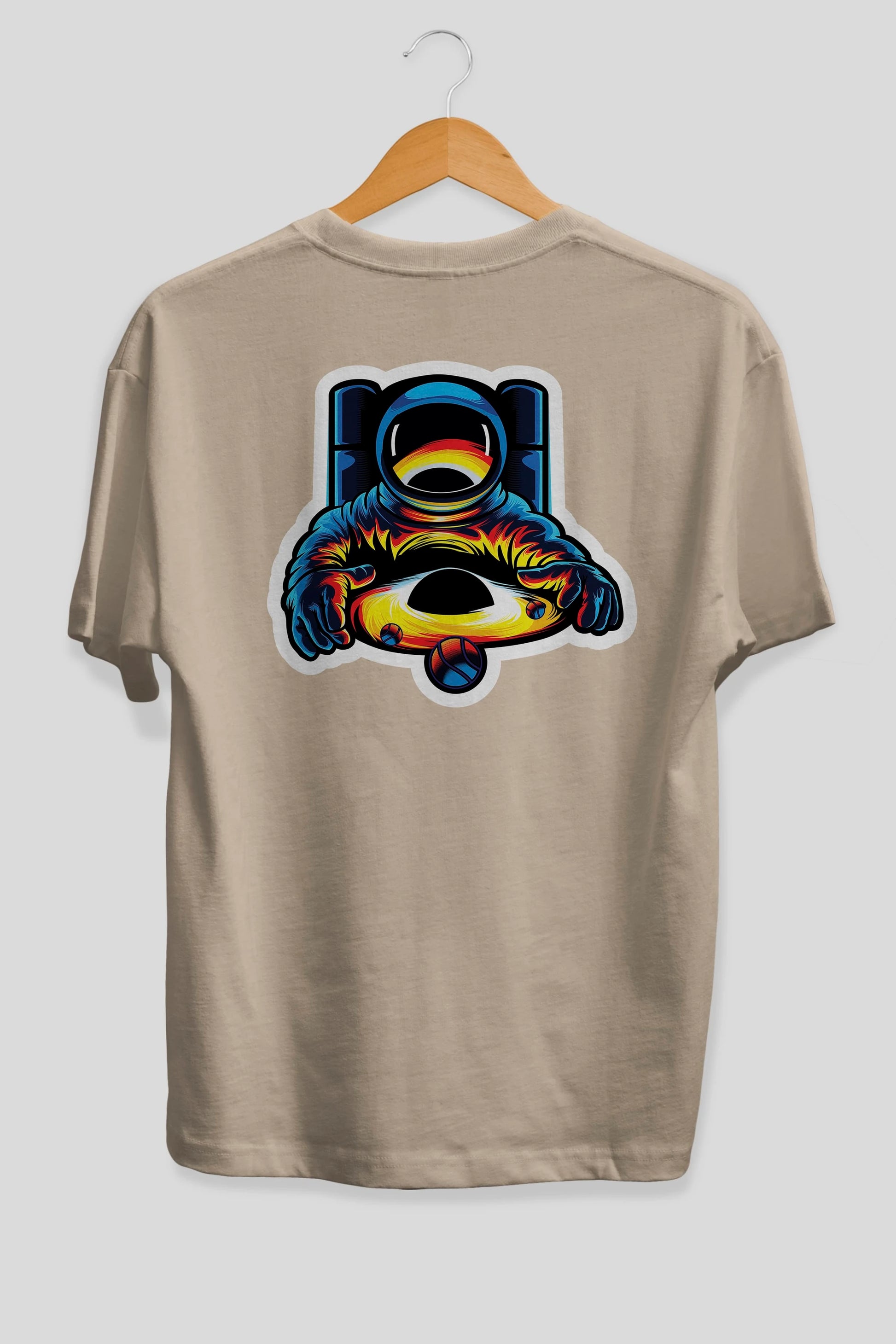 Astronaut & Black Hole Sticker Arka Baskılı Oversize t-shirt Erkek Kadın Unisex